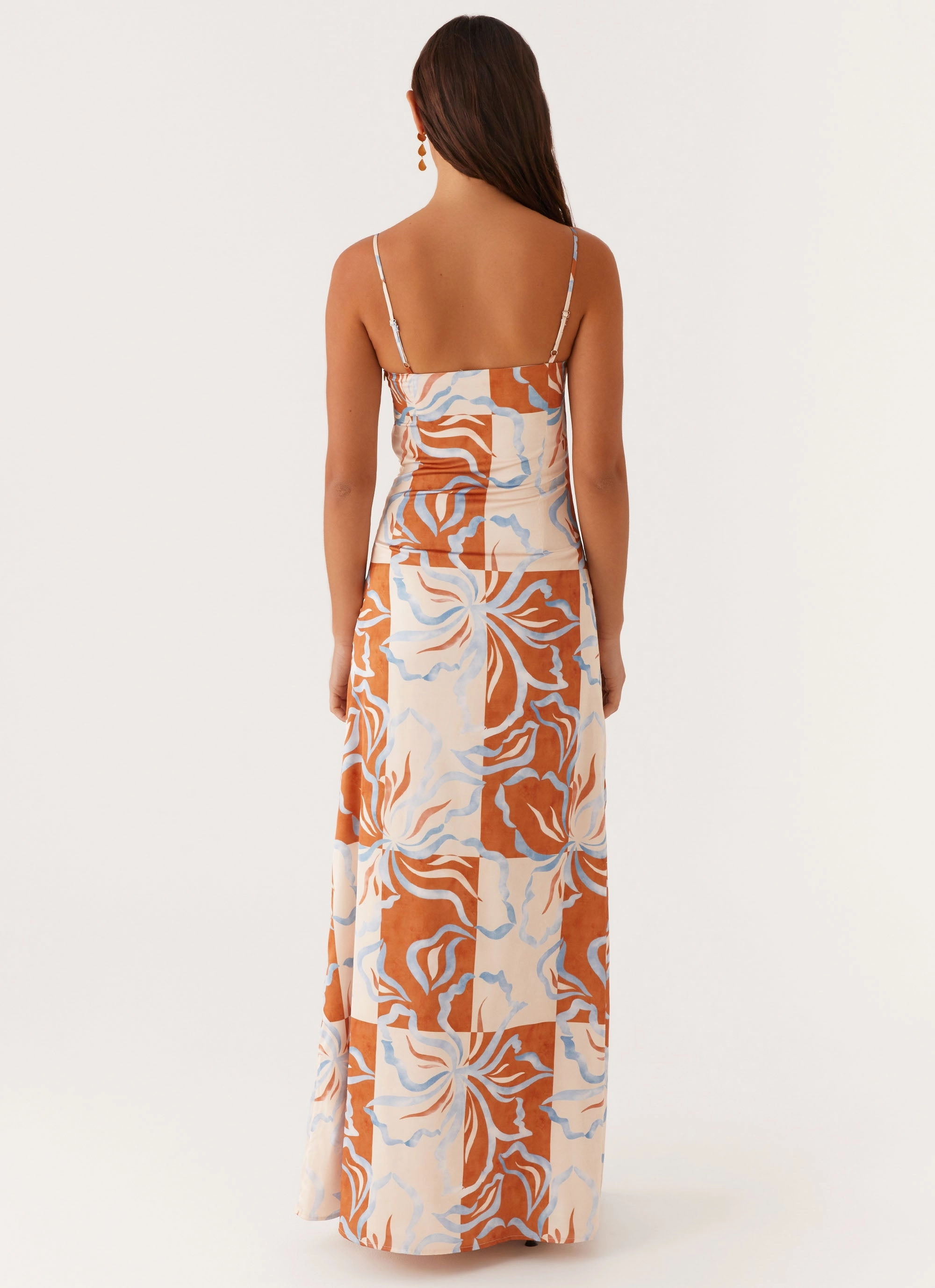 Office Tone Aster Bloom Maxi Dress - Orange Blue Floral