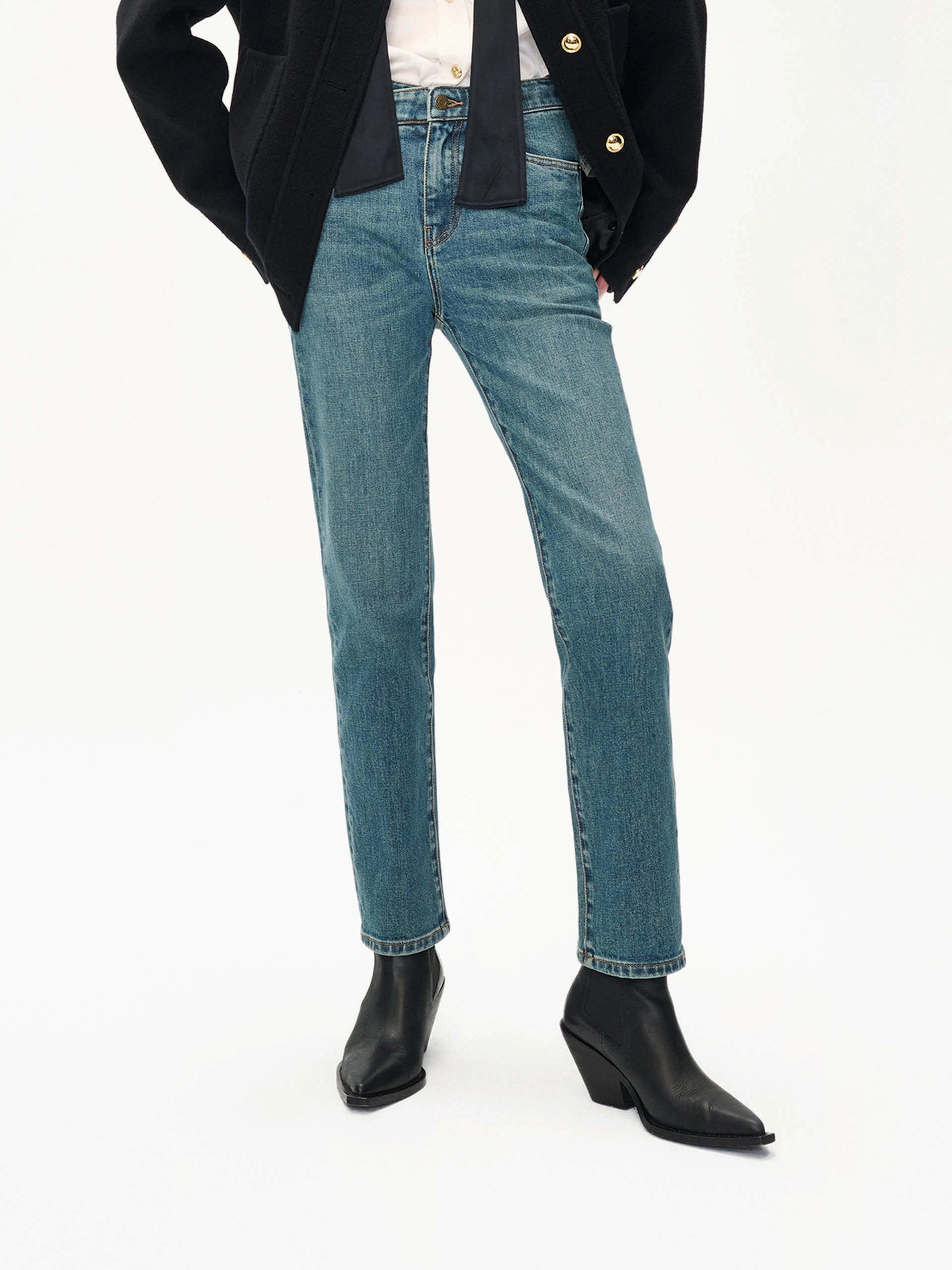 Asymmetric Waist Ankle Jeans Lightweight Denim Blend Trendy Choice