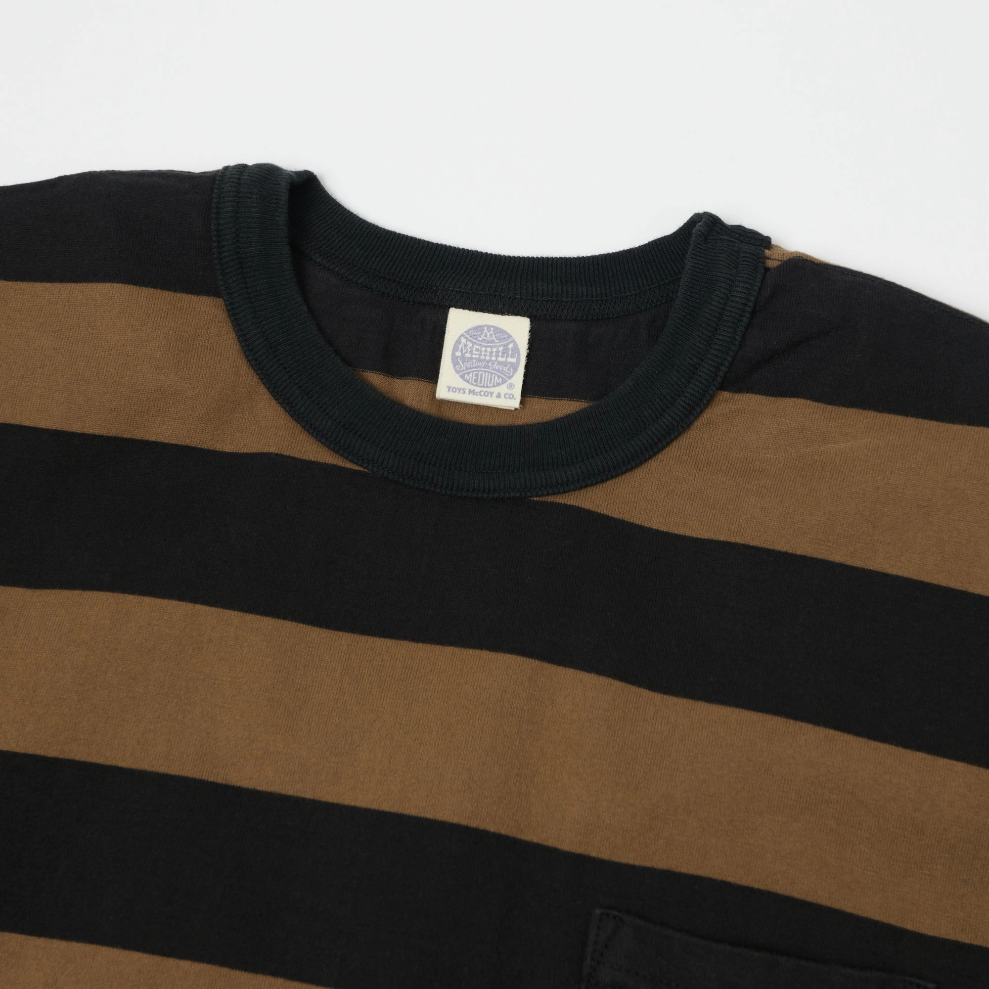 TOYS McCOY Bordered Stripe Pocket T-Shirt - Coyote/Black Relaxed Vibe Multi Purpose Wear