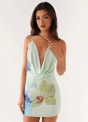 Casual and Smart DoubleLayeredMaterial Bohemian Bliss Mesh Mini Dress - Green Floral