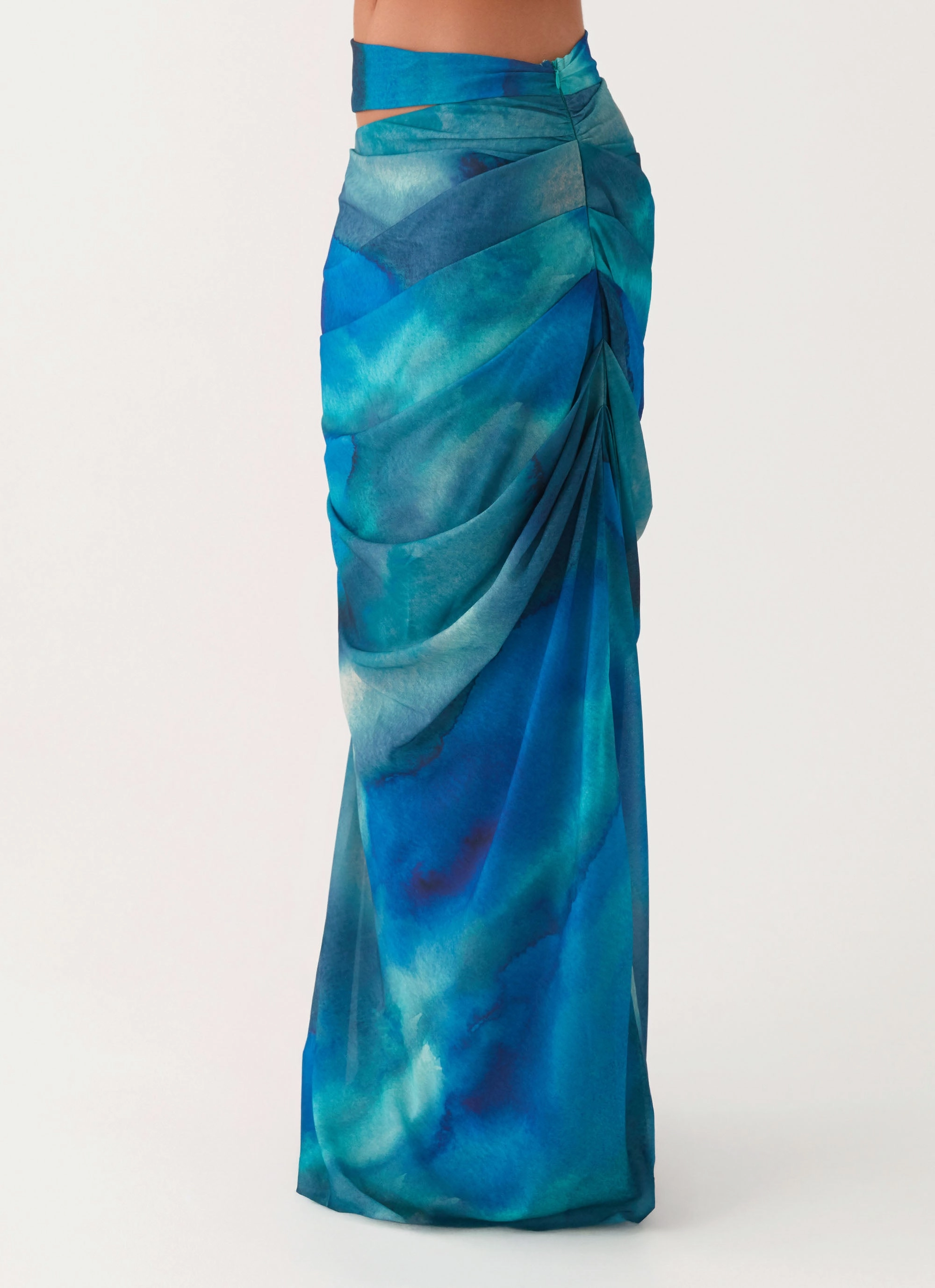 Austin Cut Out Maxi Skirt - Blue Tie Dye Layered Fabric Modern Appearance