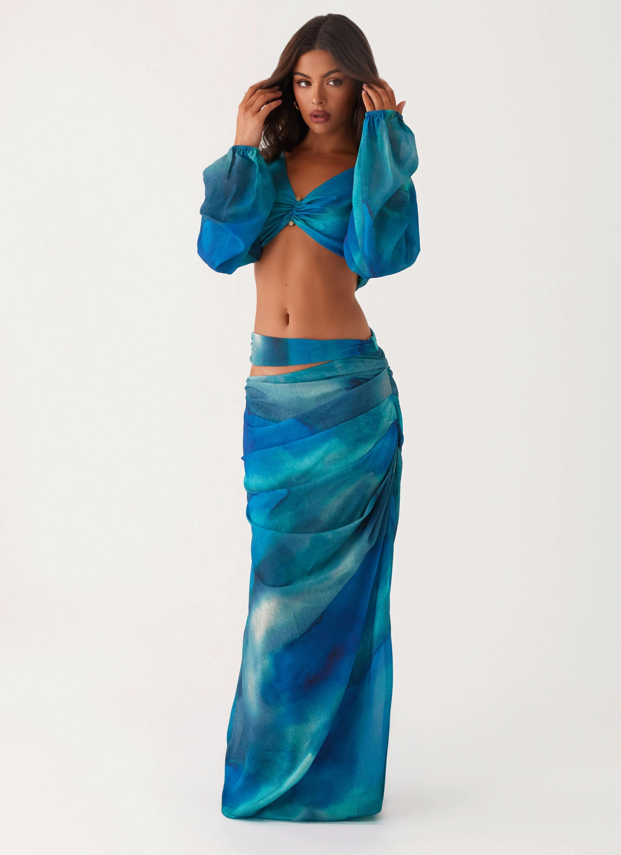 Austin Cut Out Maxi Skirt - Blue Tie Dye petite size
