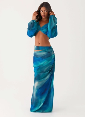 Austin Cut Out Maxi Skirt - Blue Tie Dye petite size
