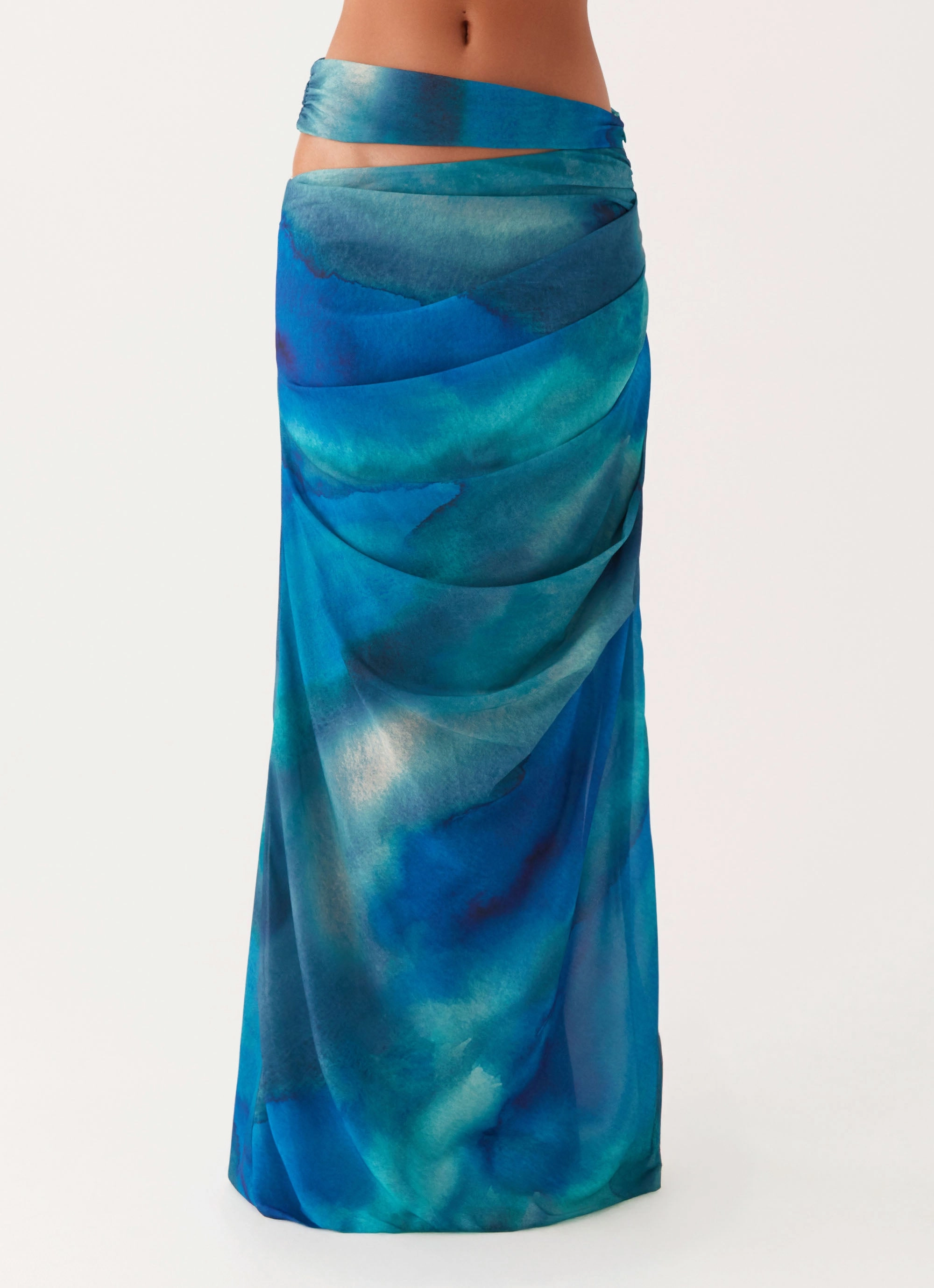 Austin Cut Out Maxi Skirt - Blue Tie Dye Unlined Look Body Positive