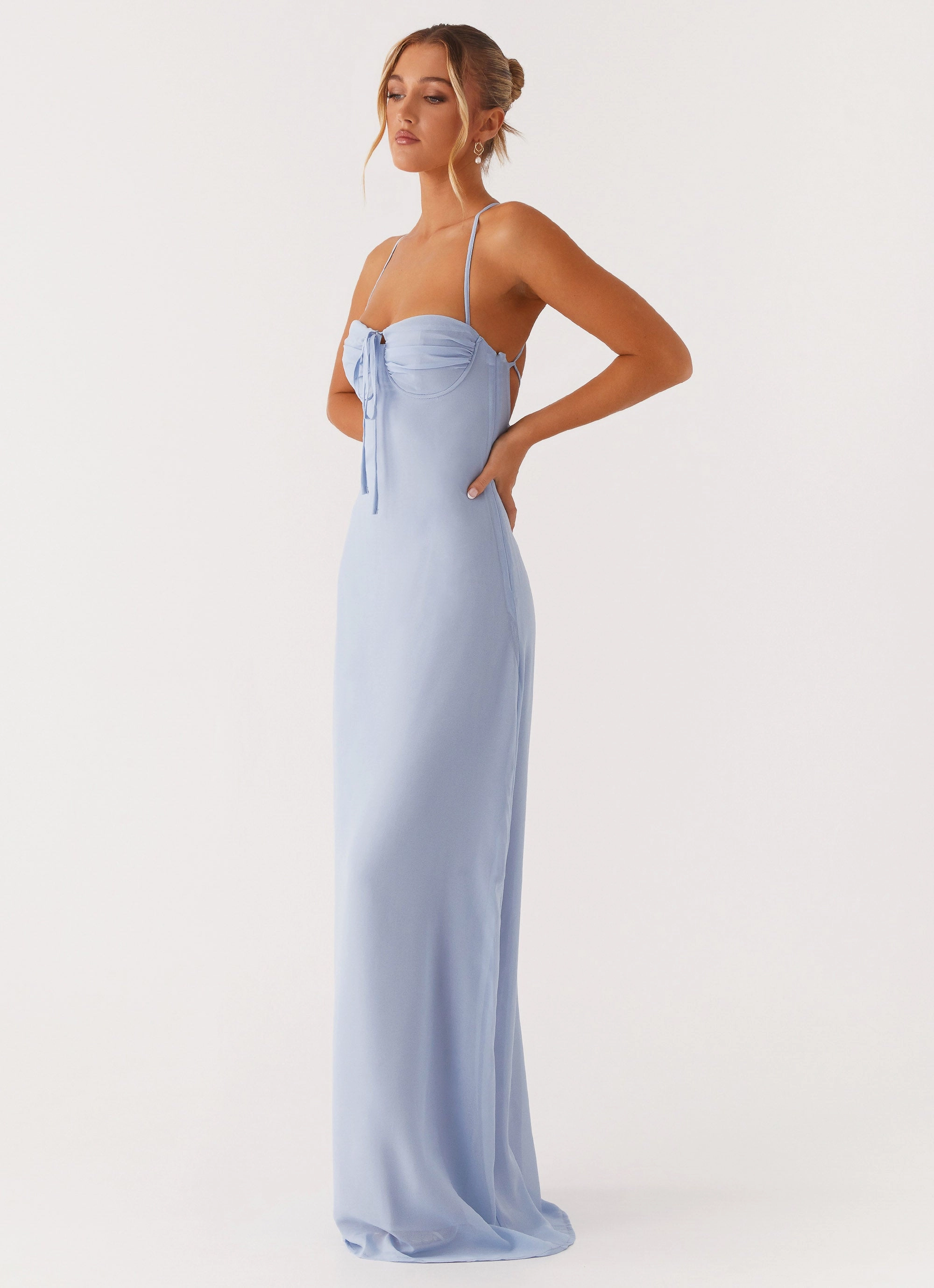 Aveline Bustier Maxi Dress - Blue Front Detail