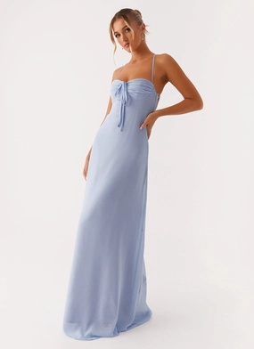 Ribbed-Texture Soft Shine Aveline Bustier Maxi Dress - Blue