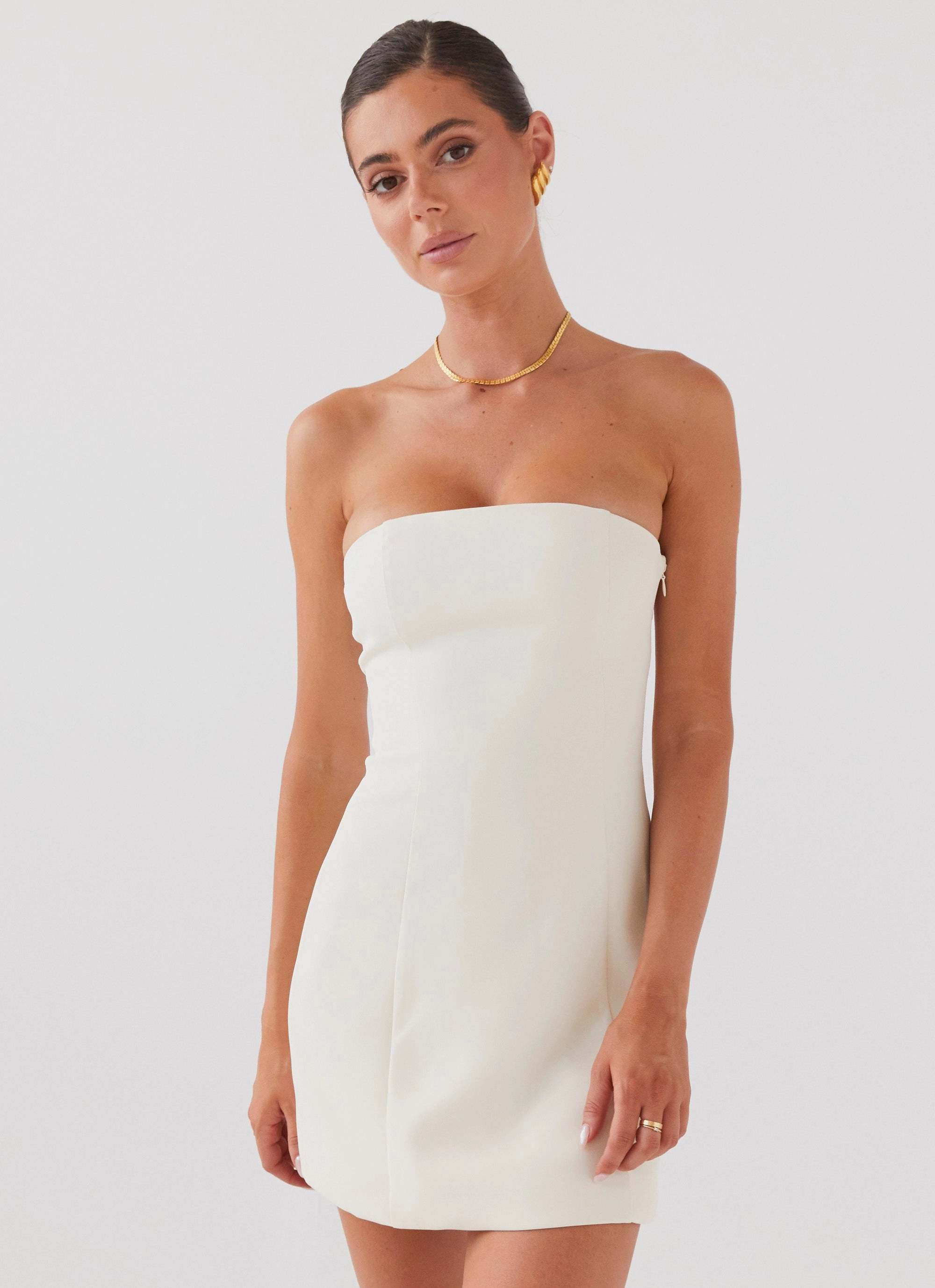 Ayanna Strapless Mini Dress - Ivory Feminine full-length gown Jewel-Tone
