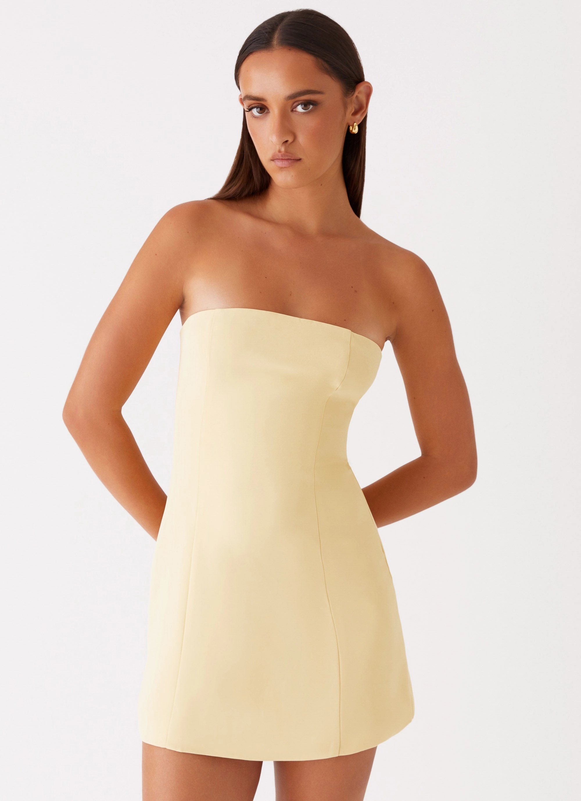 Ayanna Strapless Mini Dress - Yellow Ribbed-Texture