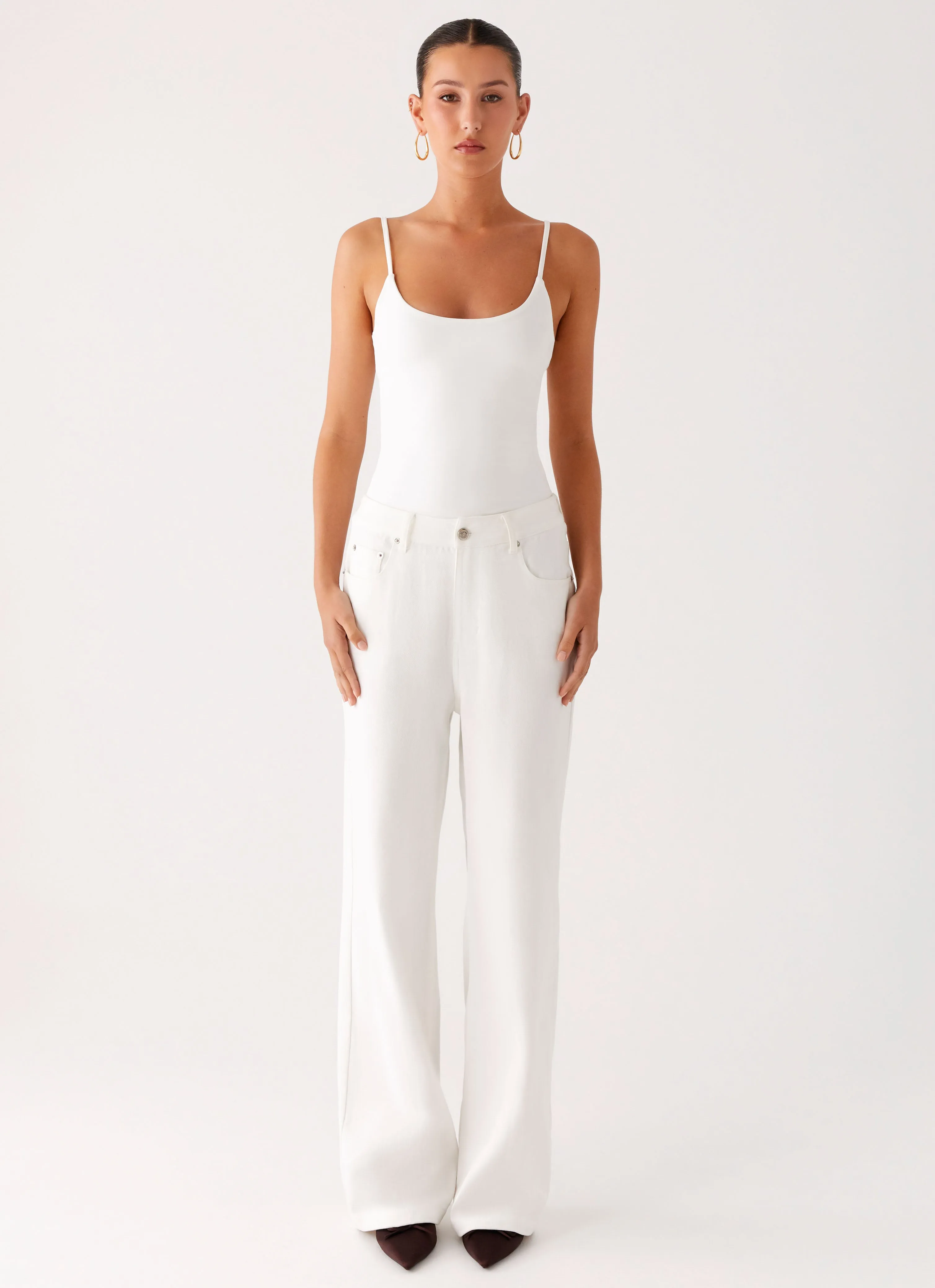 Back Again Straight Leg Denim Jeans - White Low Maintenance Fabric Wardrobe Fit