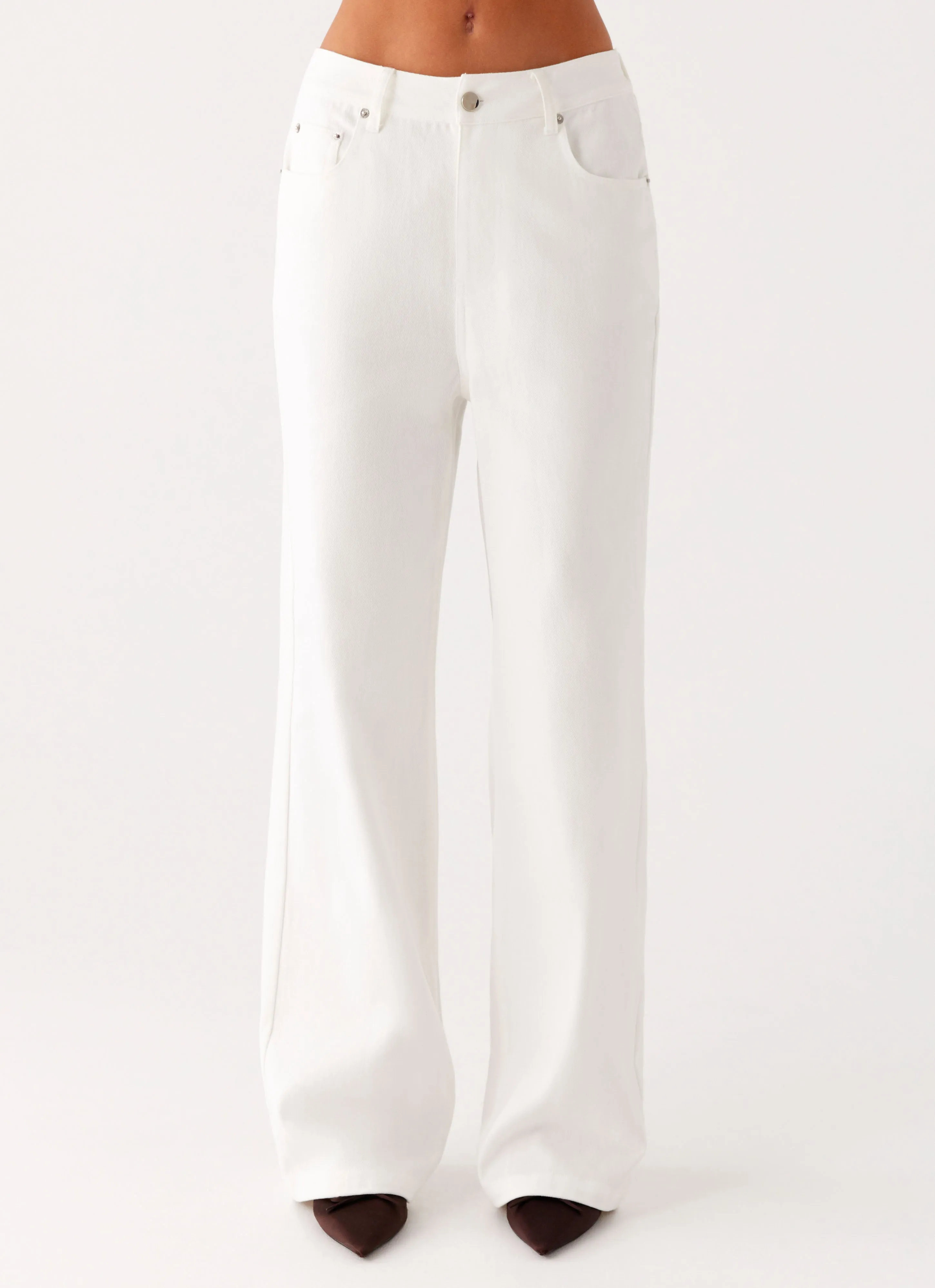 Back Again Straight Leg Denim Jeans - White Unfaded Hemline
