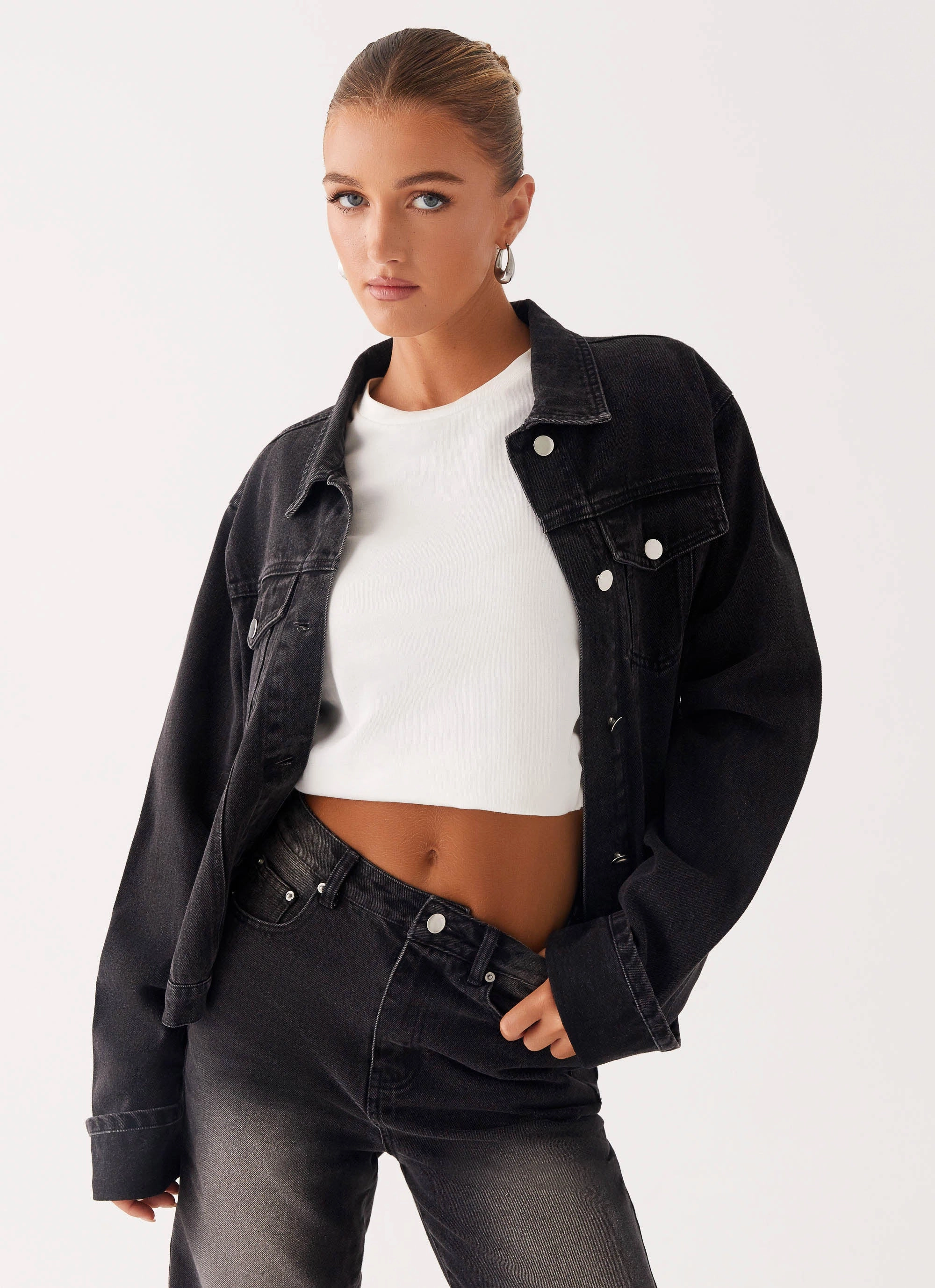 Classic Layer Back Again Oversized Denim Jacket - Charcoal Wash