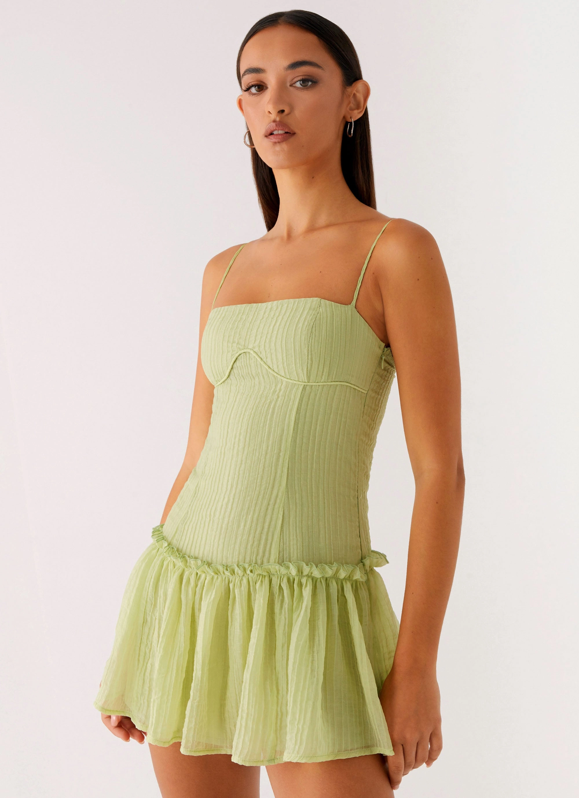 Glossy-Finish Bambini Mini Dress - Green