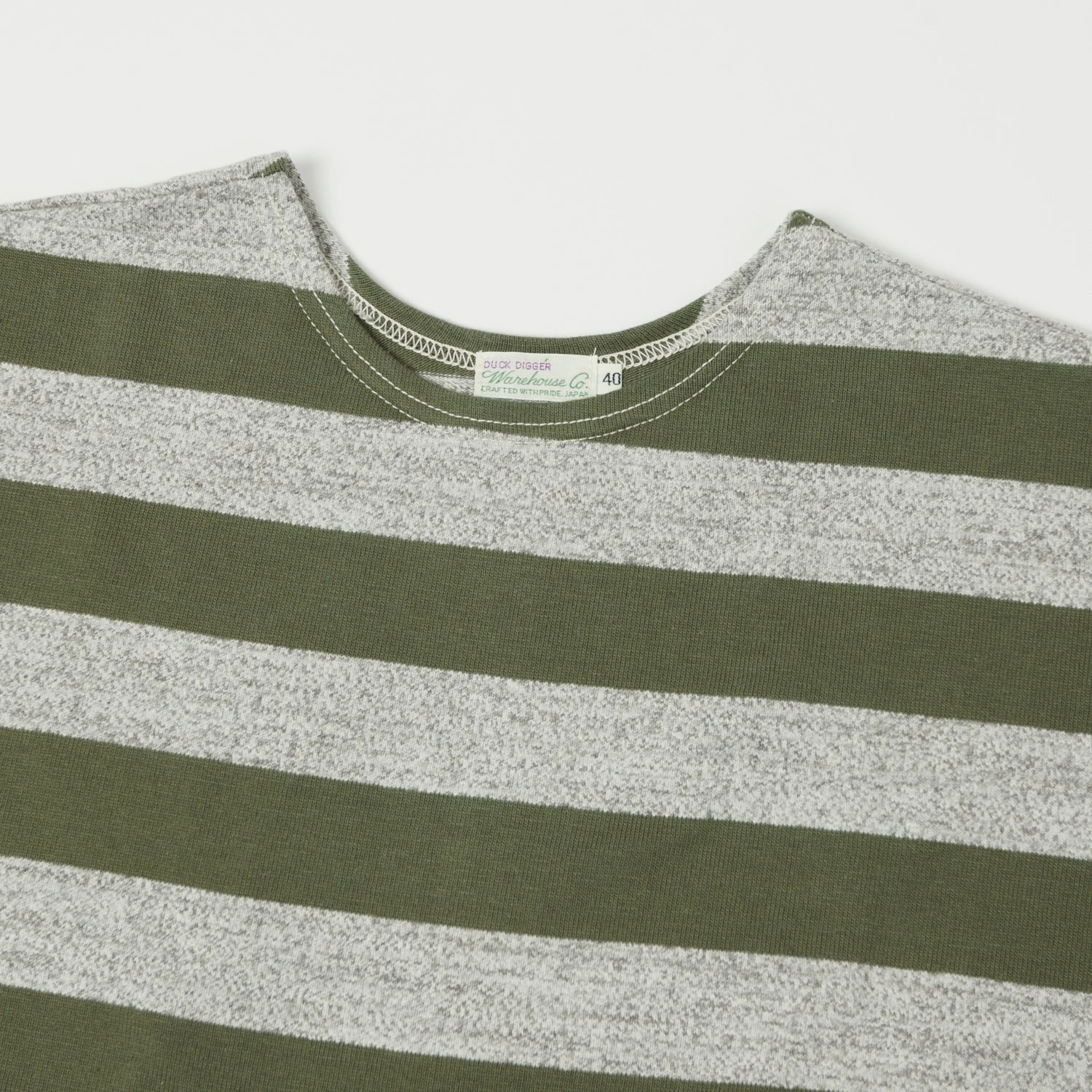 Sleek Design Fit Warehouse & Co 4050 Duck Digger Border Stripe T-Shirt - Olive Green/Heather Grey