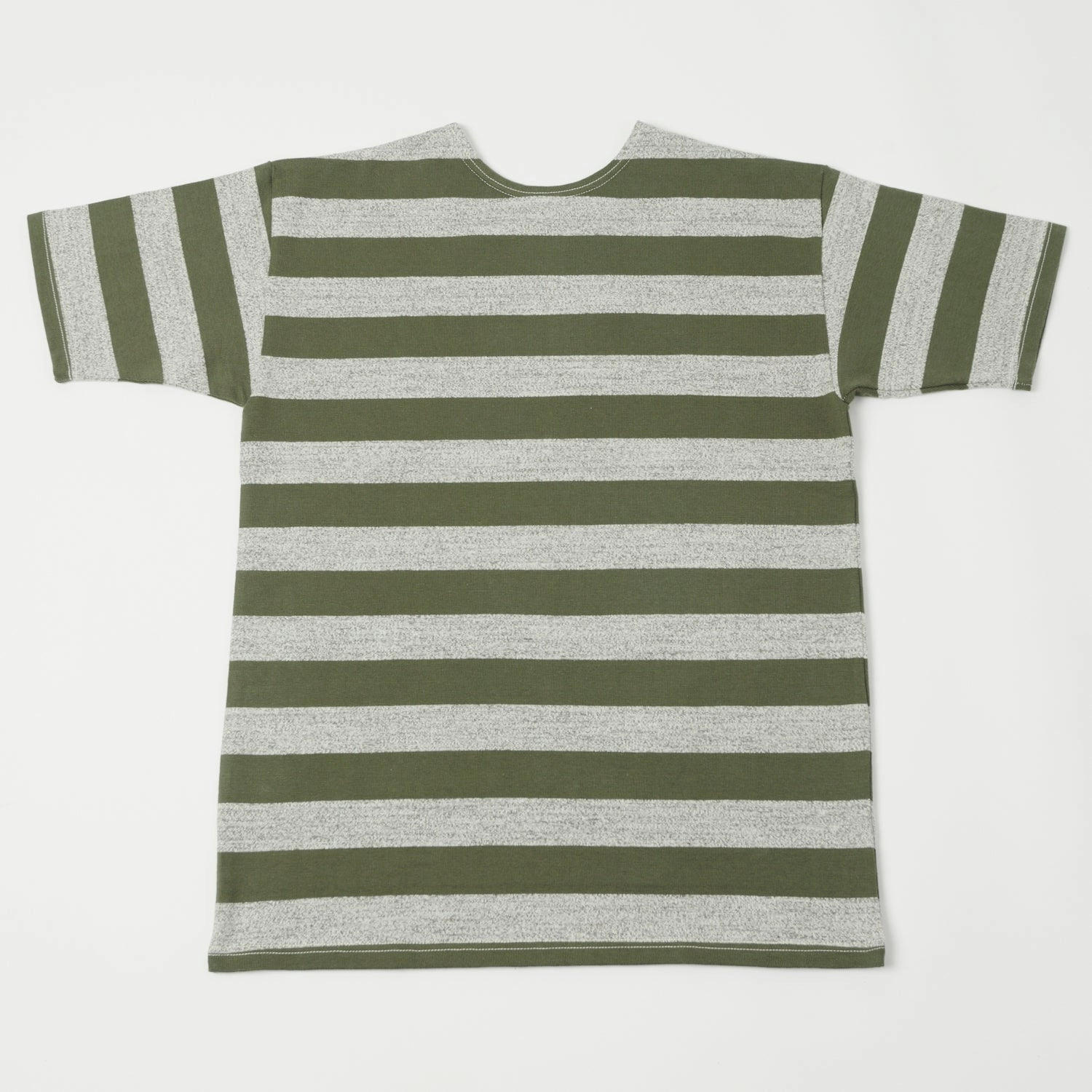Casual Layer Warehouse & Co 4050 Duck Digger Border Stripe T-Shirt - Olive Green/Heather Grey