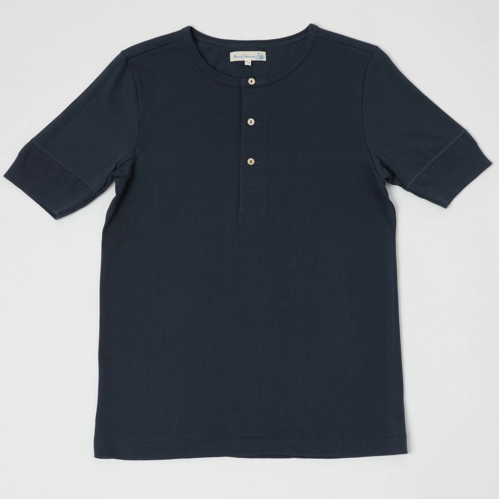Merz b. Schwanen 207 Short Sleeve Henley - Navy Seasonal Must-Have Relax Trend