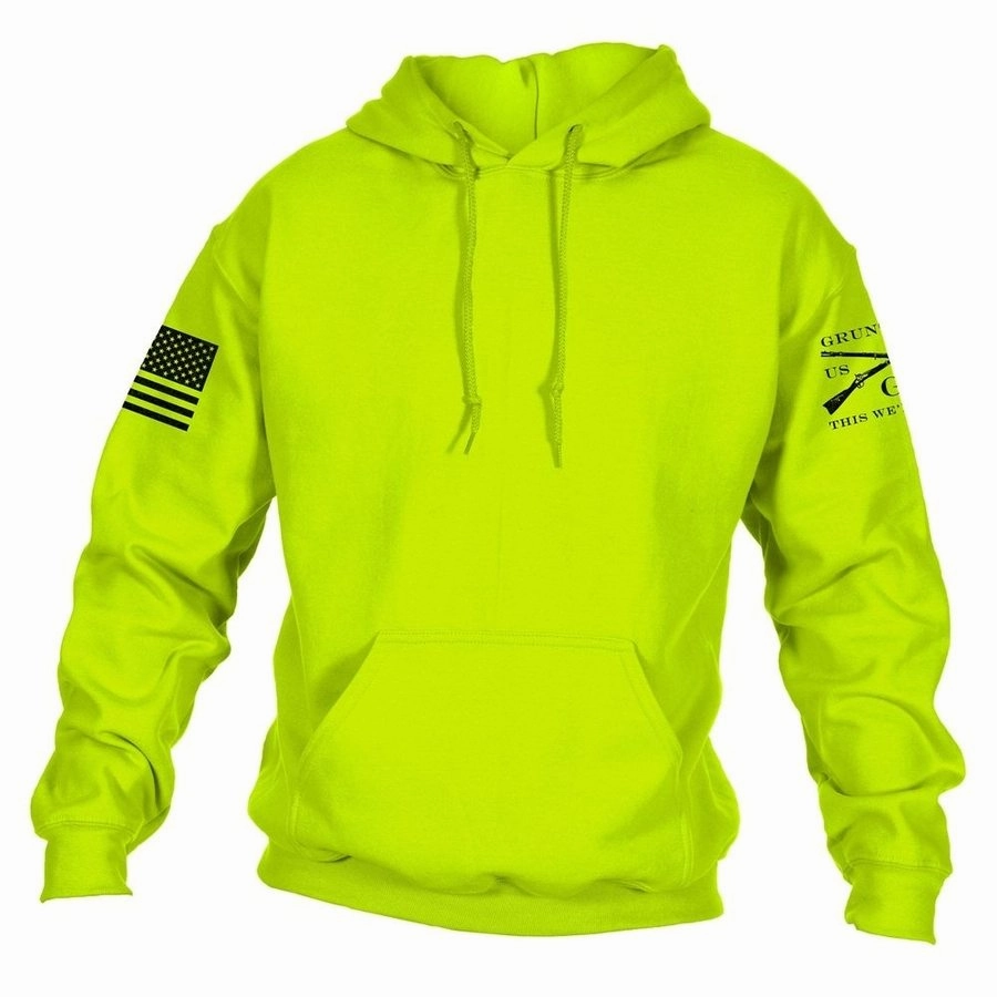 Sporty Style Cozy Chic Basic Hoodie - Safety Green