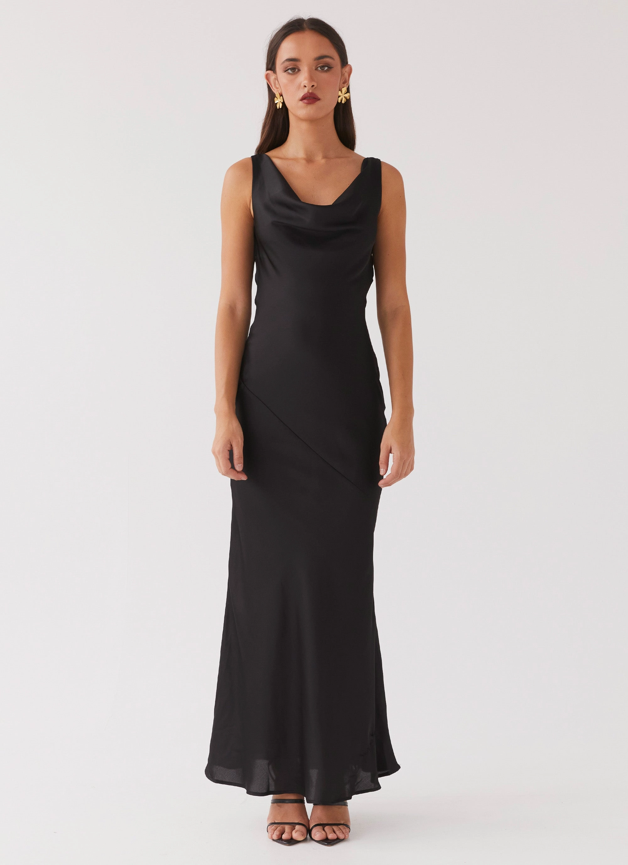 Be Mine Satin Maxi Dress - Black Light and breezy summer dress Velvet-Edge