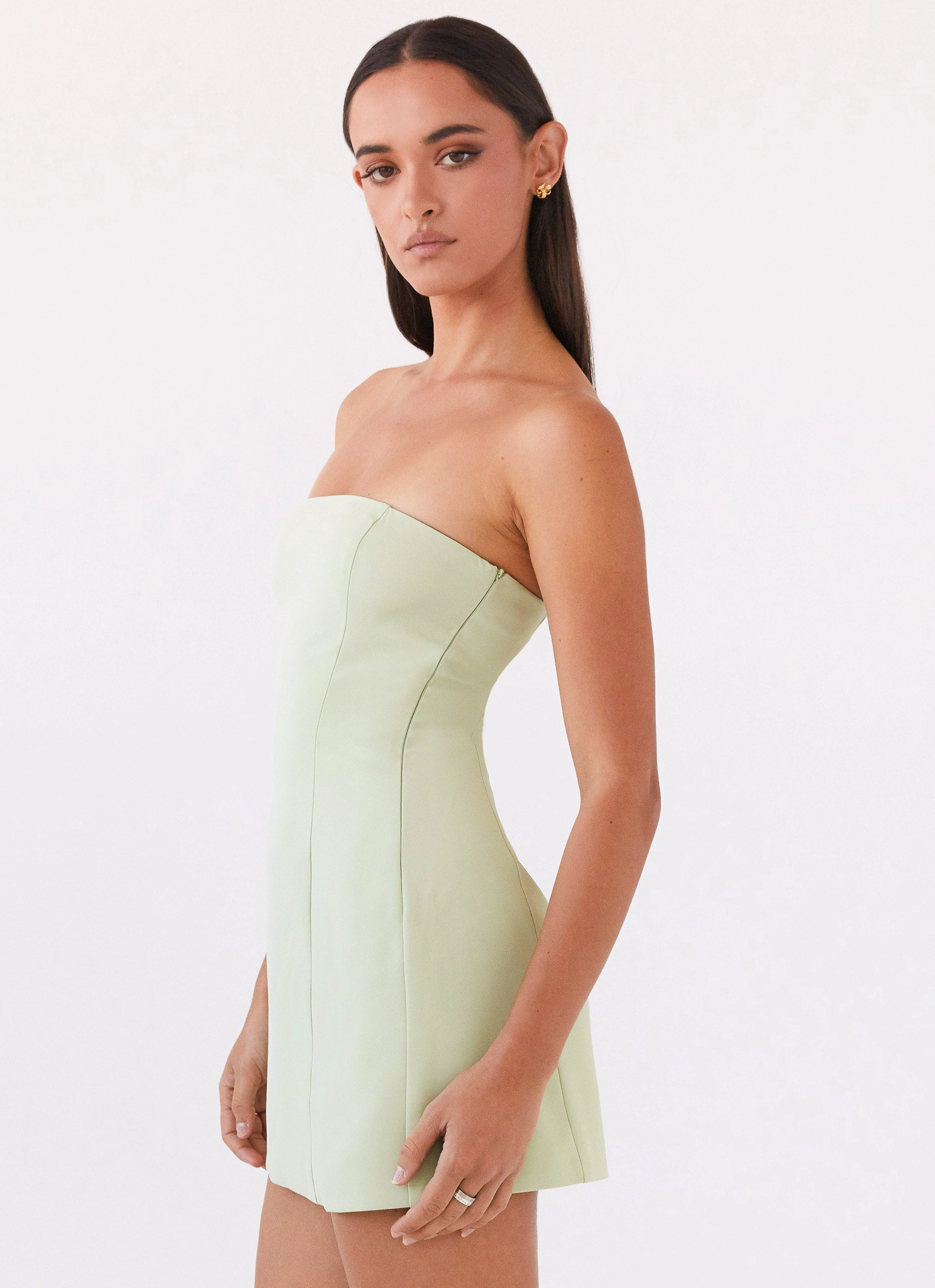 Ayanna Strapless Mini Dress - Green Zest Texture Blend