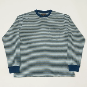 Wrinkle Resistant Fun and Relaxed Beams Plus Long Sleeve Stripe Pocket T-Shirt - Indigo/Off White