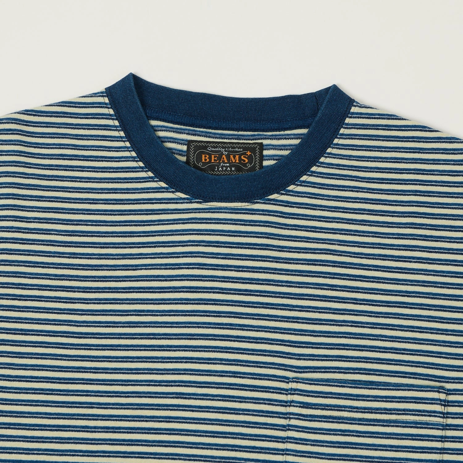 Casual Mode Casual Chic Beams Plus Long Sleeve Stripe Pocket T-Shirt - Indigo/Off White