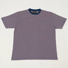 Thermoregulating Fabric Longline Hemline Beams Plus Stripe Pocket T-Shirt - Indigo/Red
