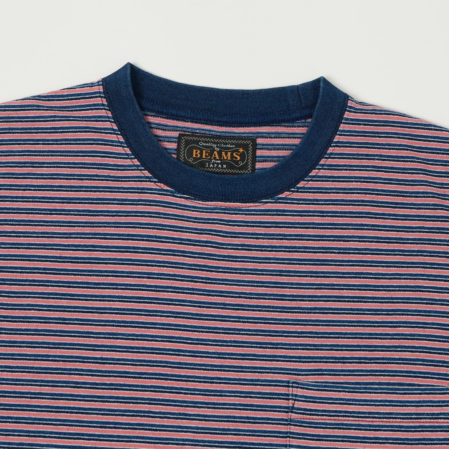 Fashionable Layer Anti Static Treatment Beams Plus Stripe Pocket T-Shirt - Indigo/Red
