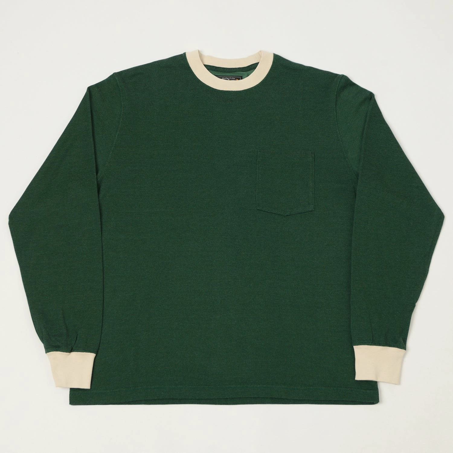 Beams Plus Two Tone Rayon Long Sleeve Pocket T-Shirt - Green Sustainable Dye Process Versatile Layering Piece