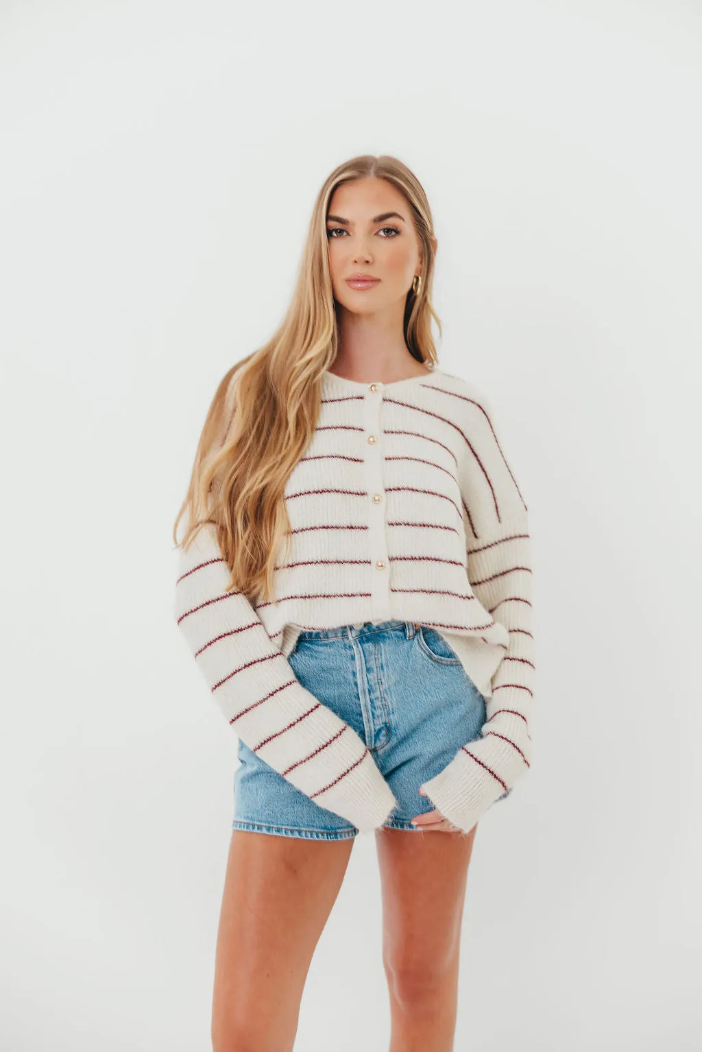 City Trend Bellevue Cardigan Top in Cream Burgundy