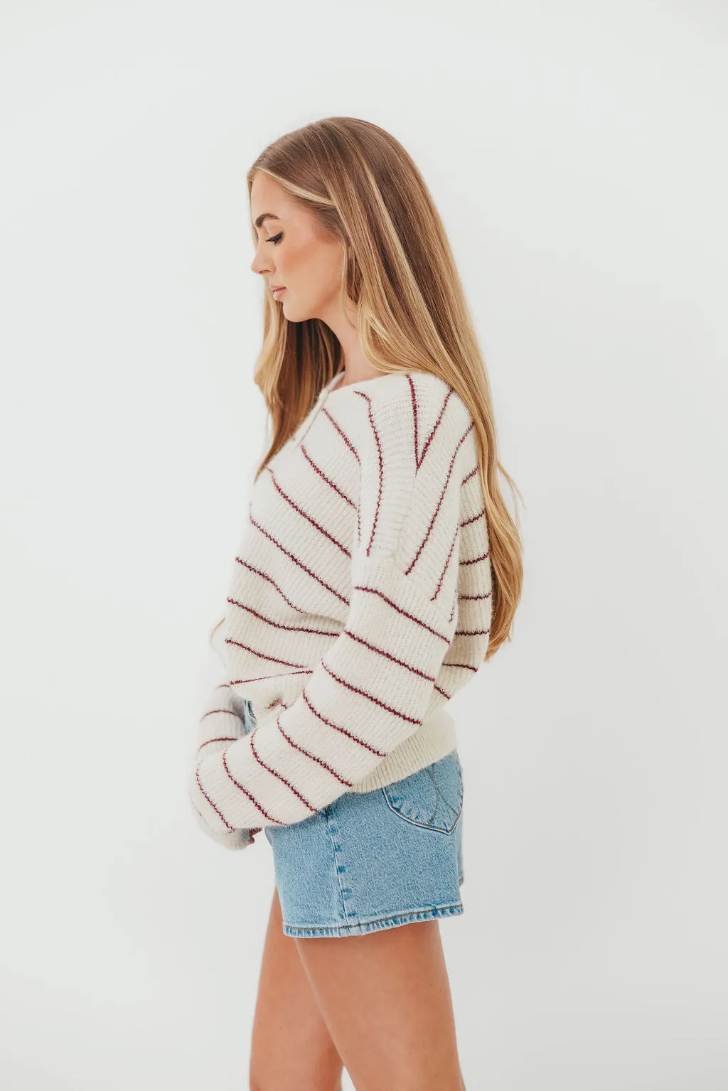 Bellevue Cardigan Top in Cream Burgundy Outdoor Comforted
