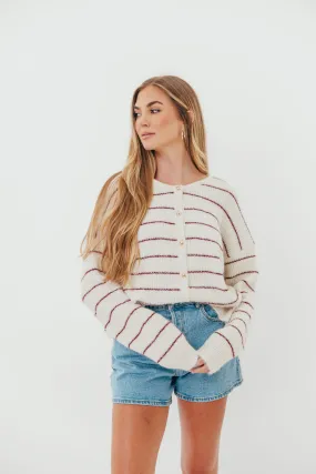 Day To Night Bellevue Cardigan Top in Cream Burgundy