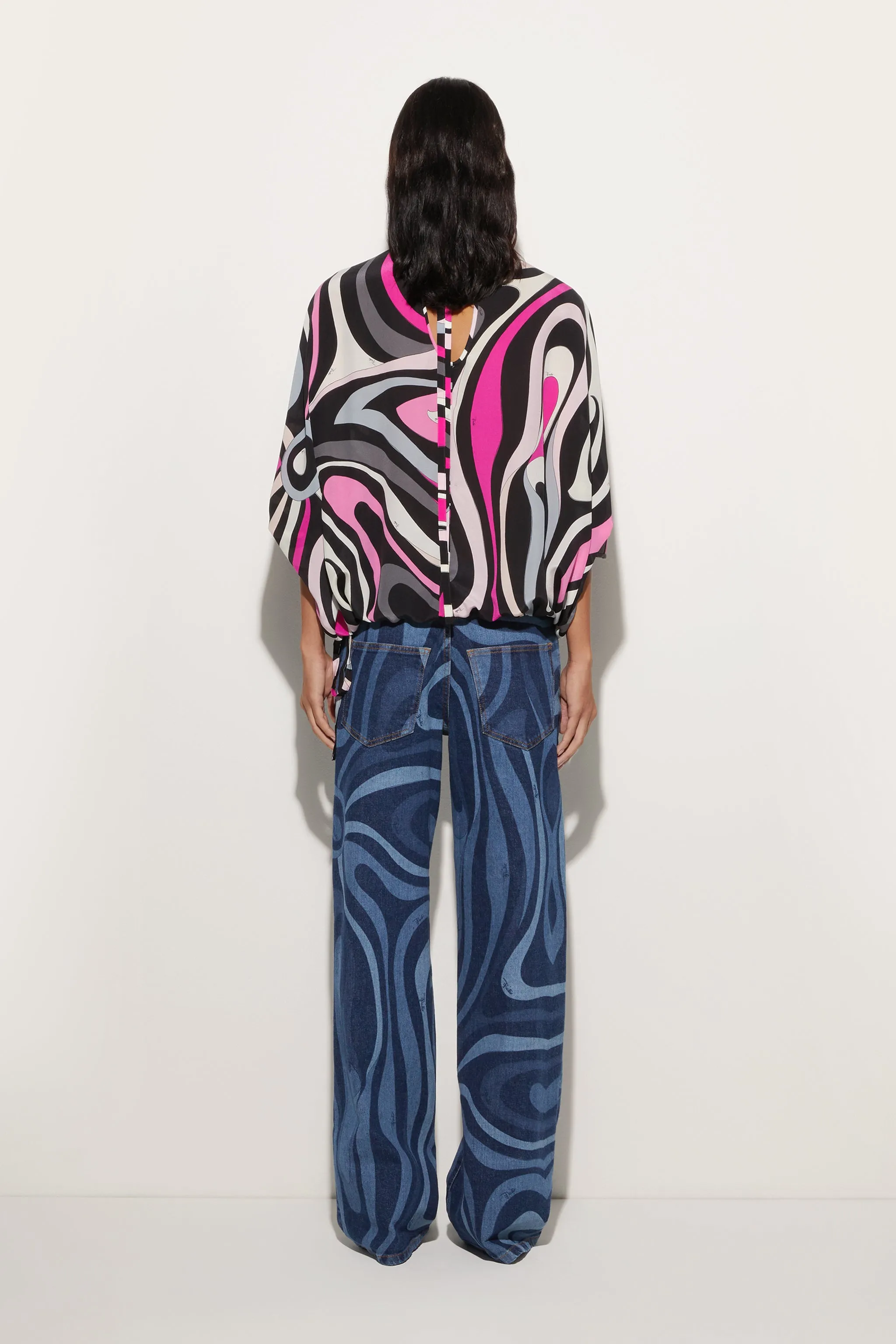 Wrinkle Free Care Cozy Feel Marmo Print Cape Blouse