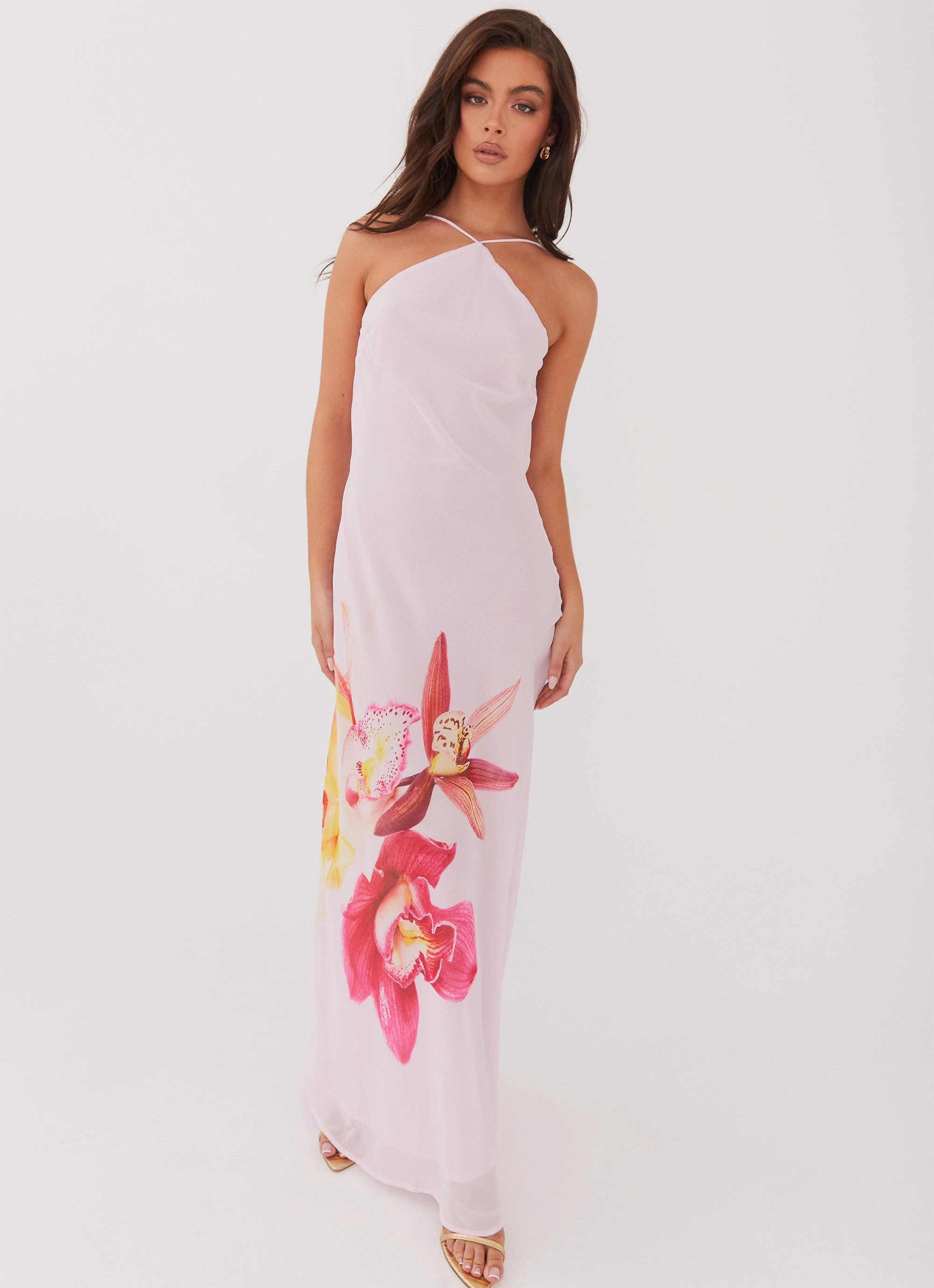 Luxury-Fabric Relax Piece Blossom Hearts Maxi Dress - Pink Peony