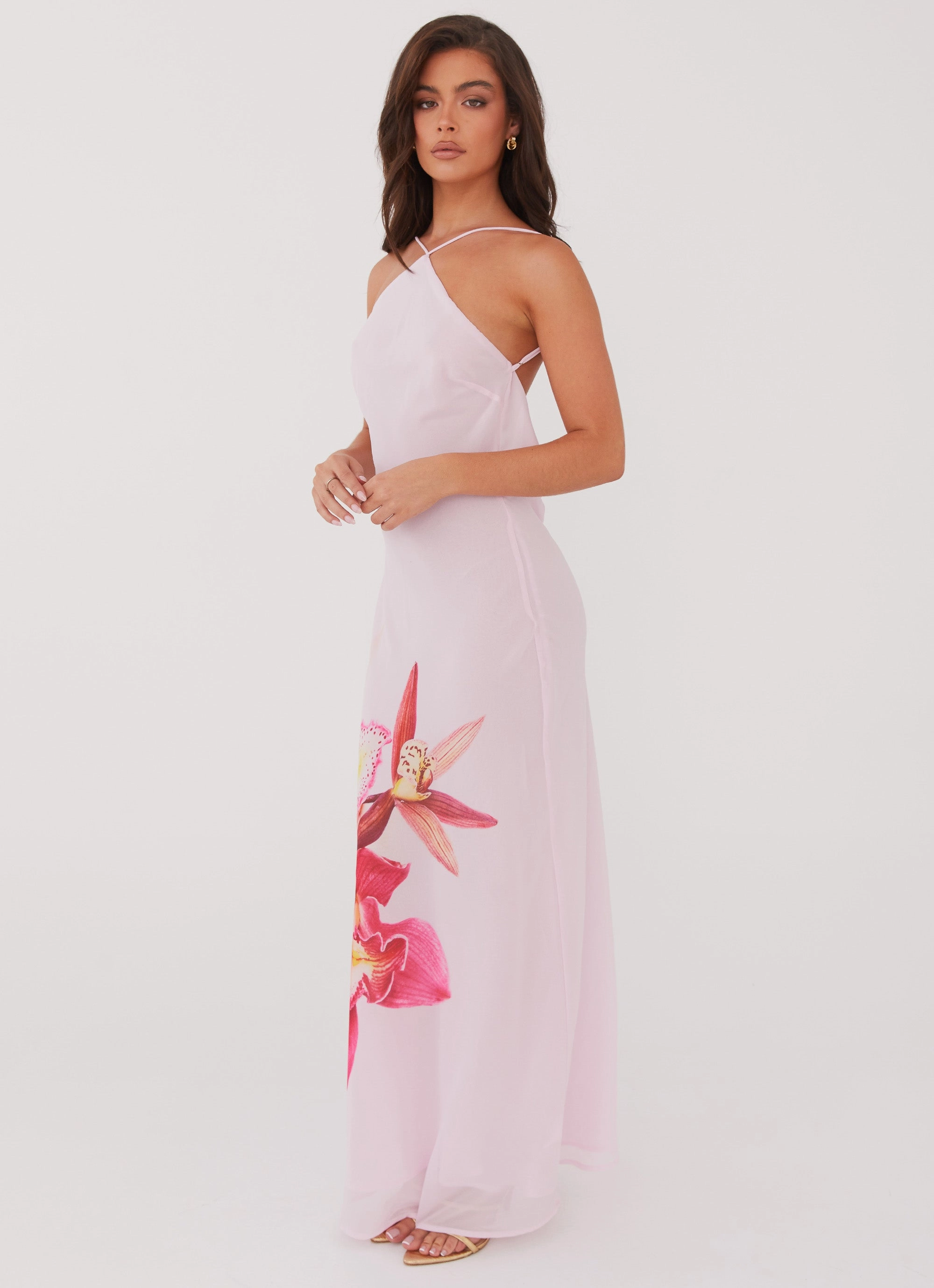 Classic Move Silky Finish Blossom Hearts Maxi Dress - Pink Peony