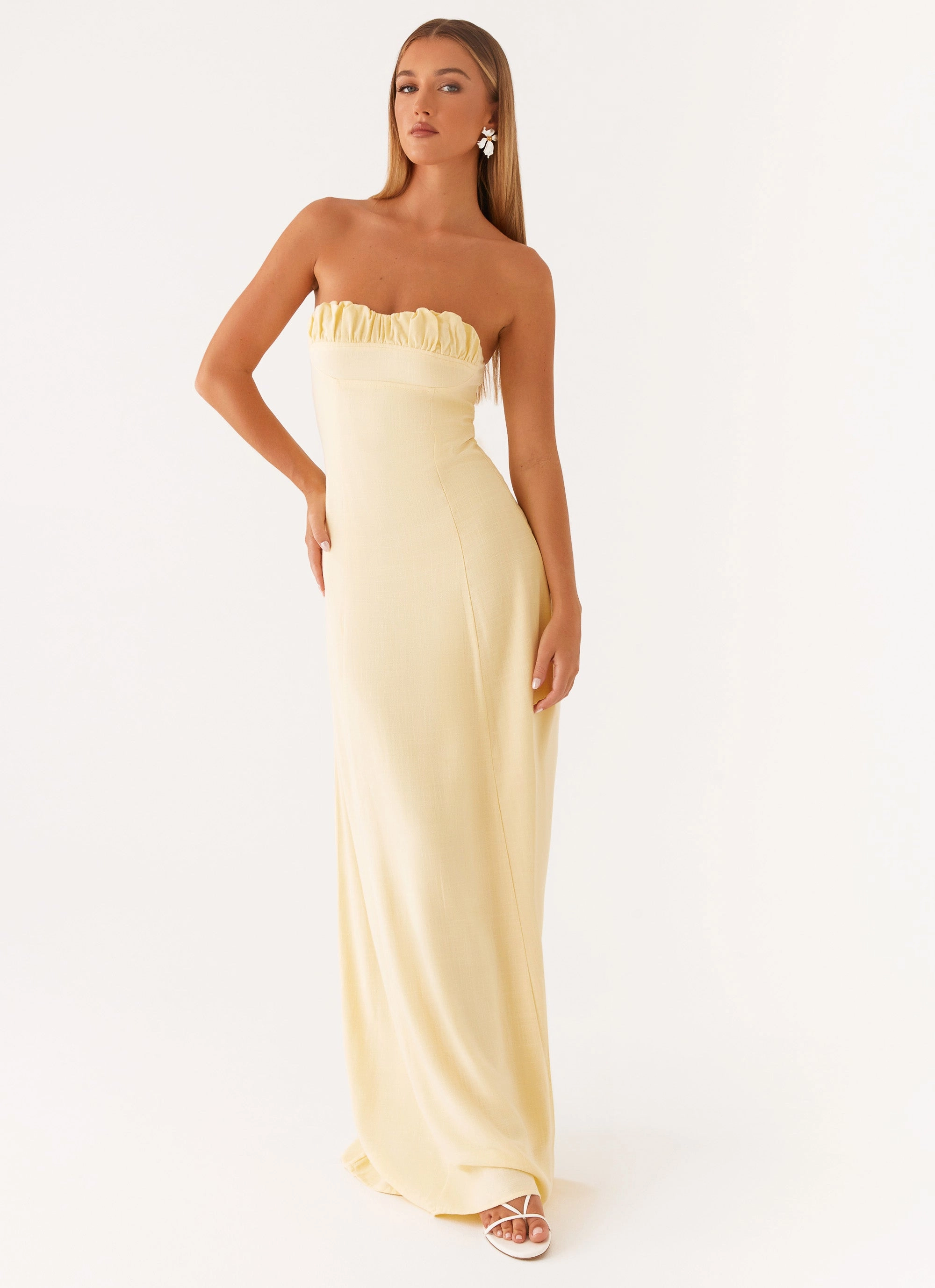 Tayla Linen Maxi Dress - Yellow Soft Neutral Relaxed Comfort Look