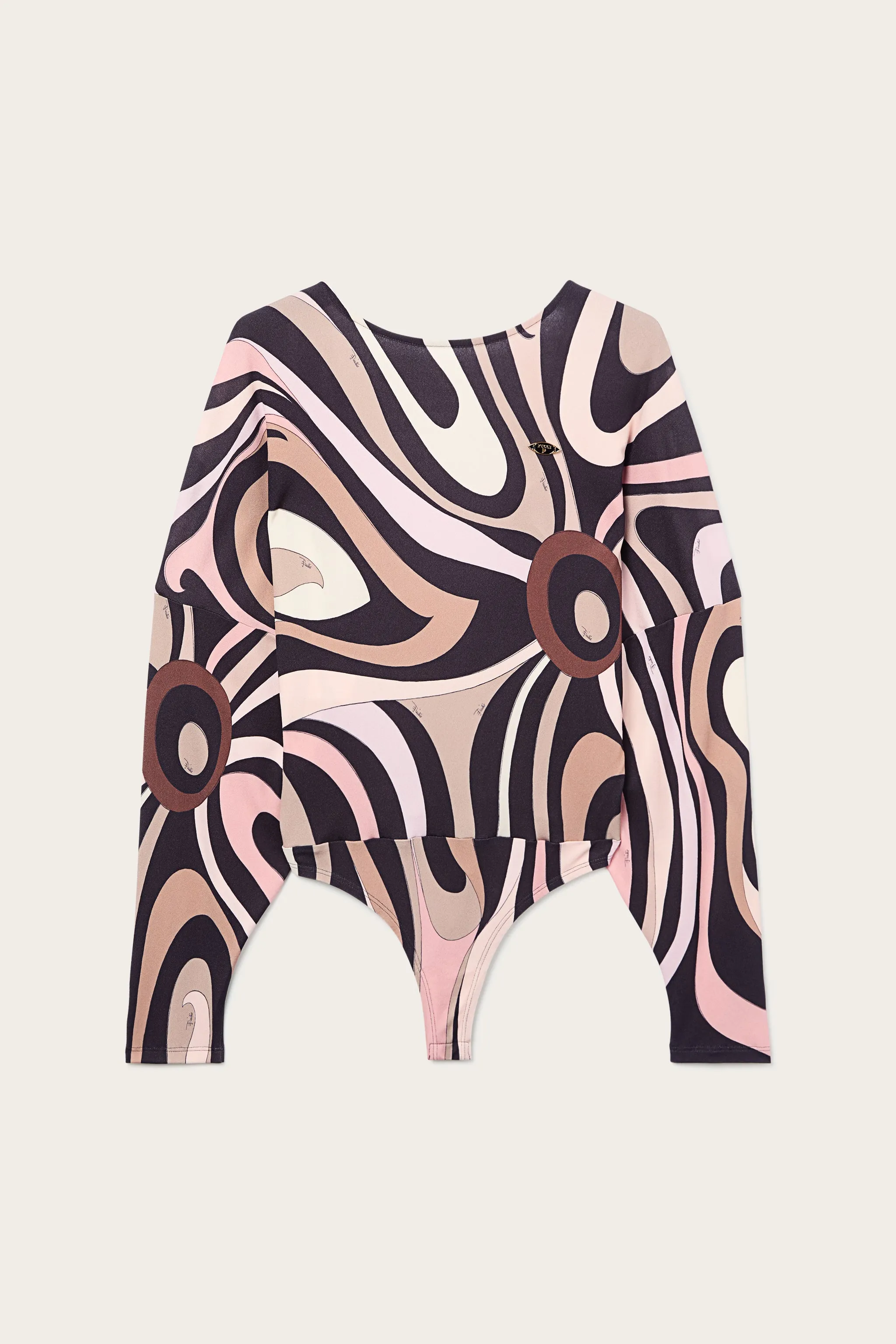 Bodysuit with Marmo Print Cape Sleeves Country Escape Round Collar