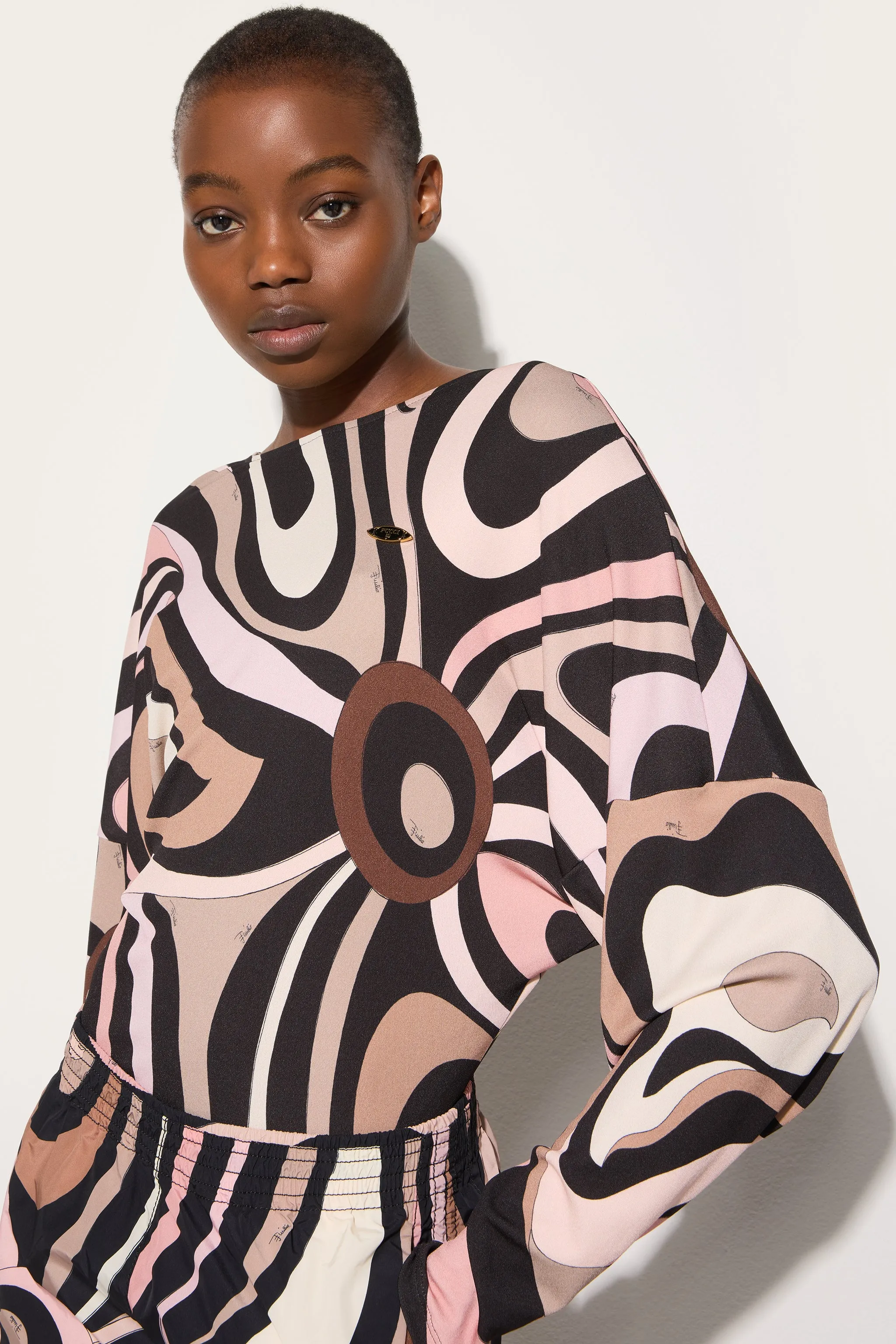 Bodysuit with Marmo Print Cape Sleeves Budget Friendly