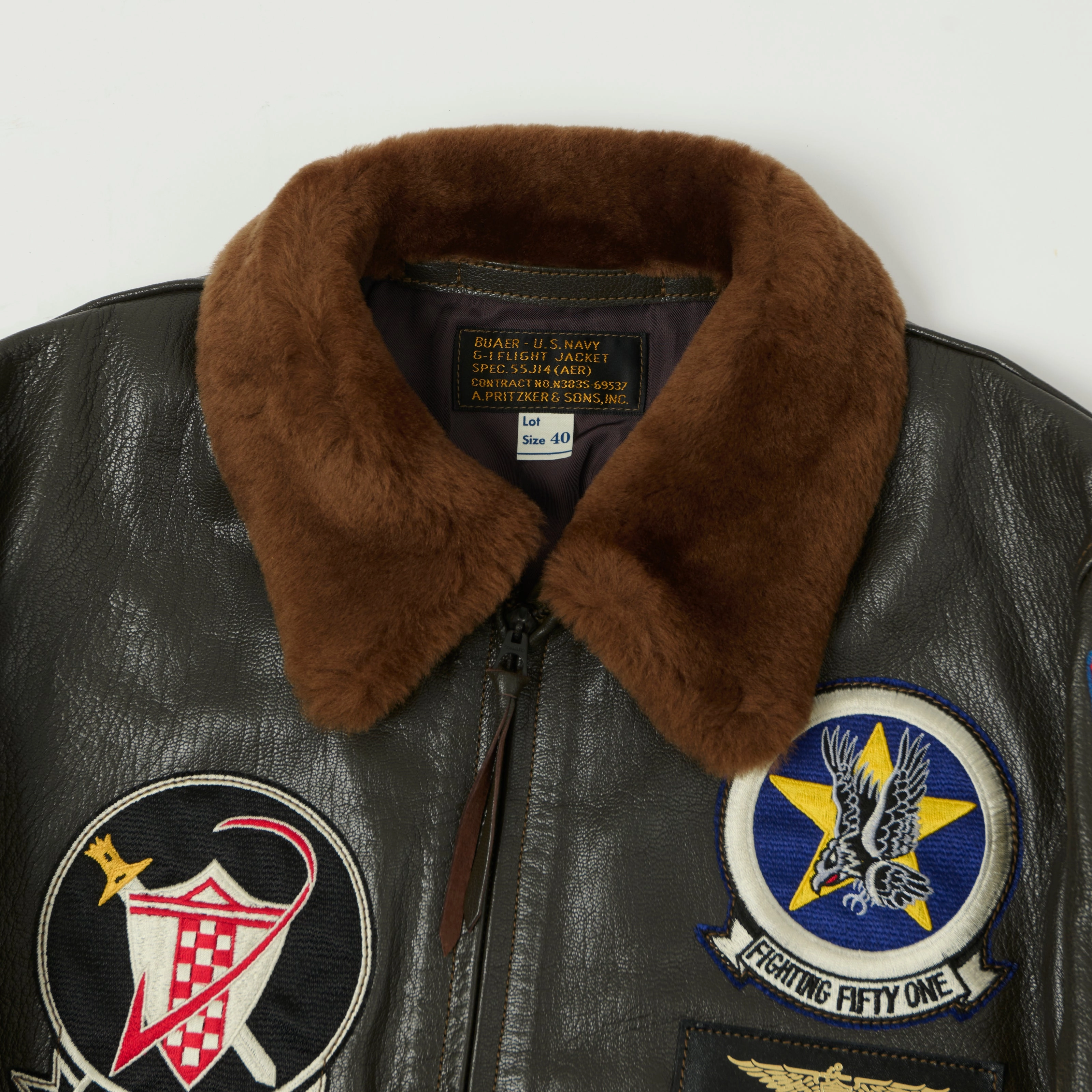 Schedule Fast Dry Buzz Rickson's Pritzker & Sons 'Last Gunfighters' Leather G-1 Flight Jacket - Grey Brown