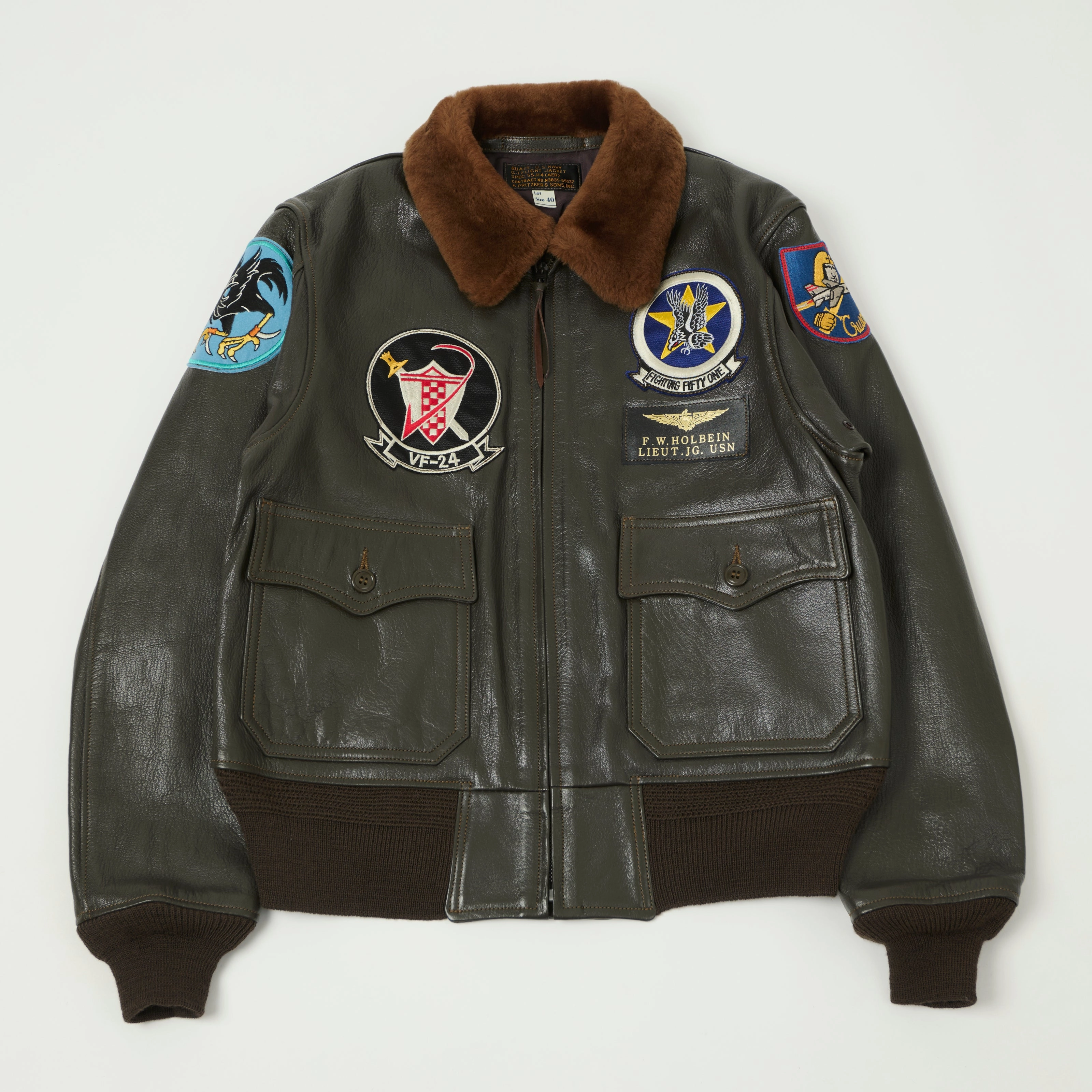 Mirror Shock Absorbent Padding Buzz Rickson's Pritzker & Sons 'Last Gunfighters' Leather G-1 Flight Jacket - Grey Brown