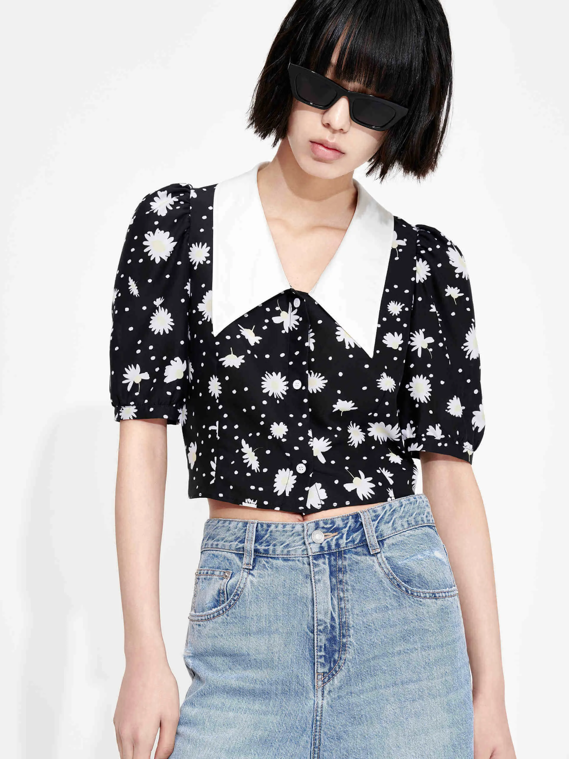 Subtle Print Unique Design Floral Print Crop Top