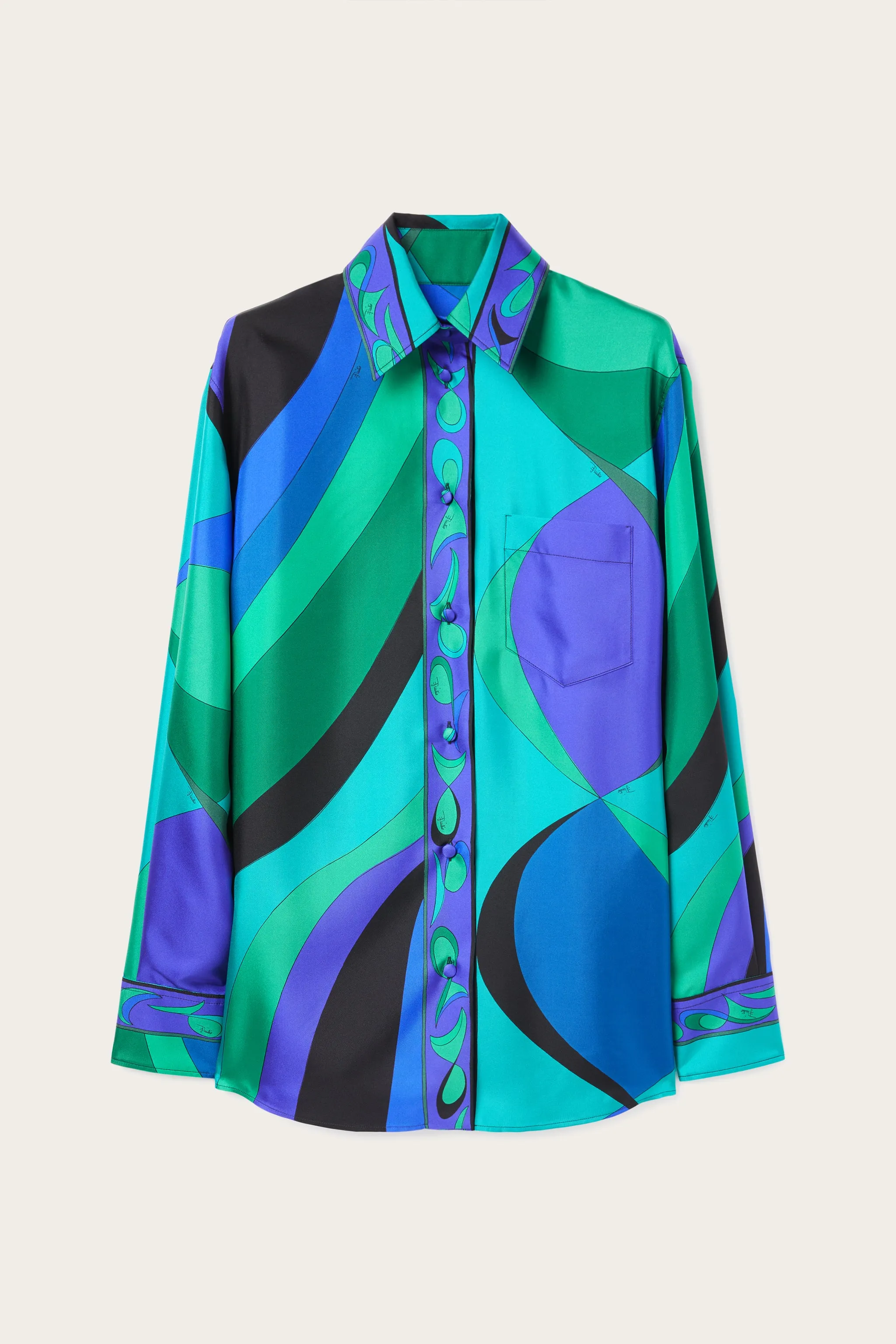 Pesci Print Silk Oversized Shirt Vibrant Colors