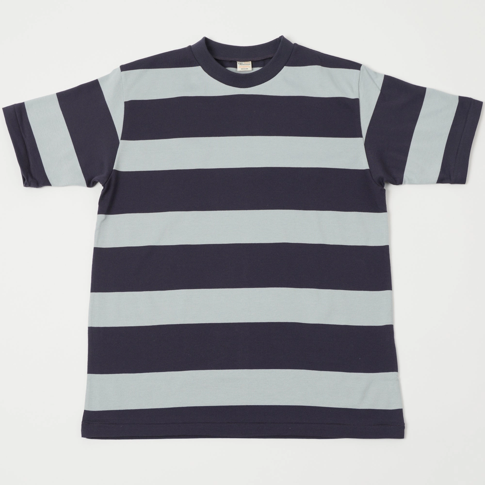 Eye-Catching Minimal Fit Warehouse & Co 4089 Border Stripe T-Shirt - Navy/ Sax Grey