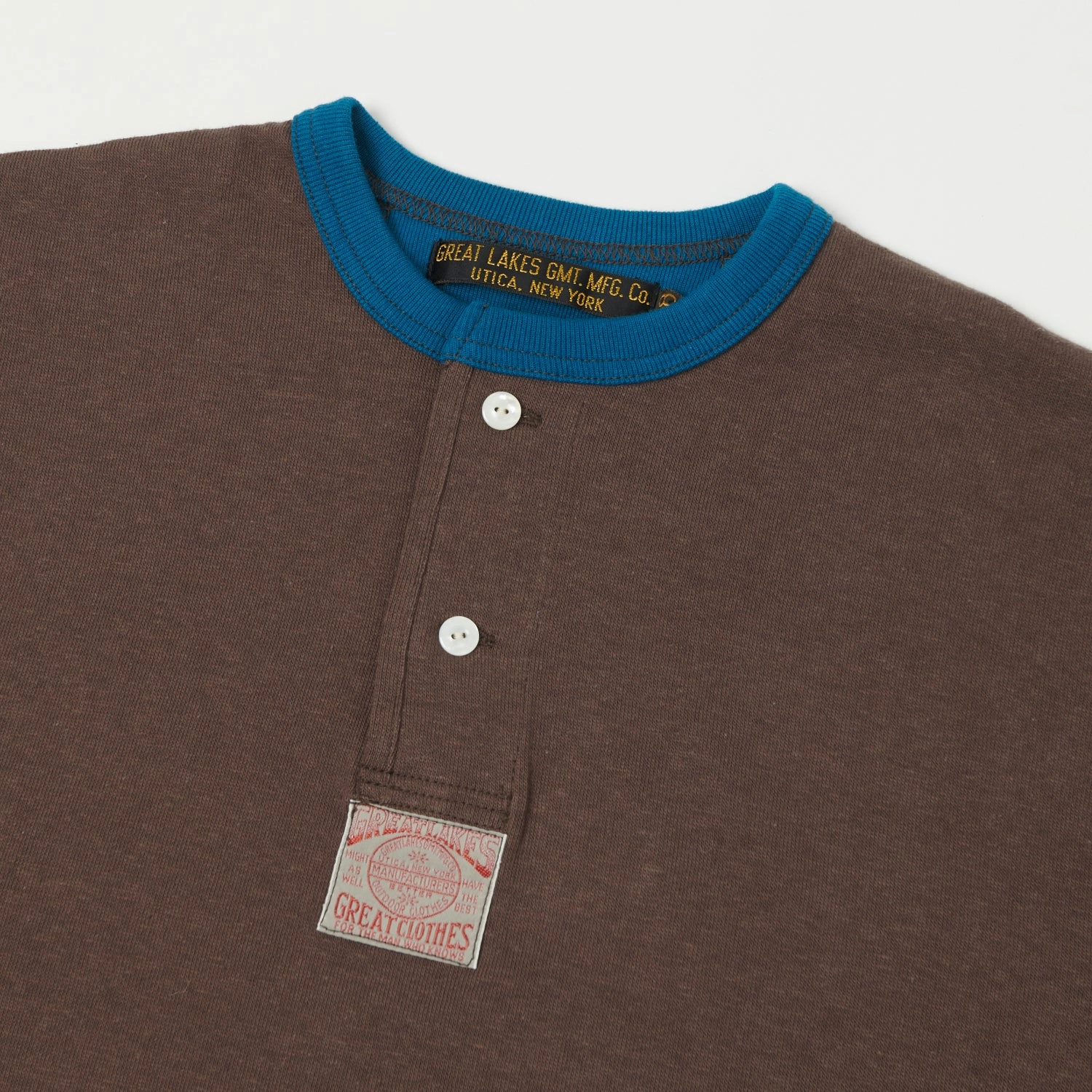 Freewheelers & Co Great Lakes Long Sleeve Henley - Coal Tar/River Blue Scoop neck Urban Casual Look
