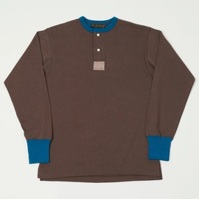 Breathable Comfort Wear Freewheelers & Co Great Lakes Long Sleeve Henley - Coal Tar/River Blue