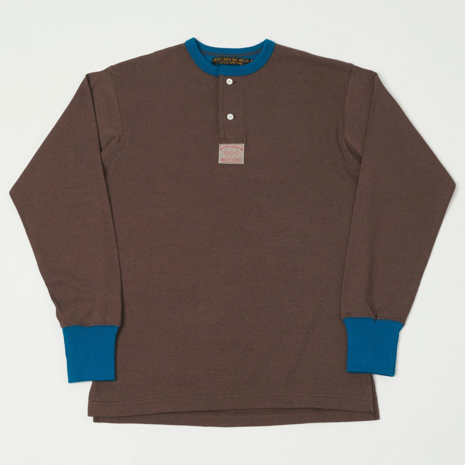 Breathable Comfort Wear Freewheelers & Co Great Lakes Long Sleeve Henley - Coal Tar/River Blue