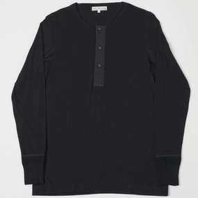 Ribbed collar Merz b. Schwanen 102 Lightweight Long Sleeve Henley - Charcoal