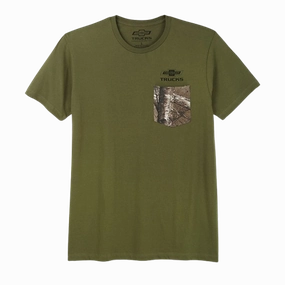 Chevrolet Trucks 100th Camo Pocket T-Shirt Flexible Neckband Travel Trend Look