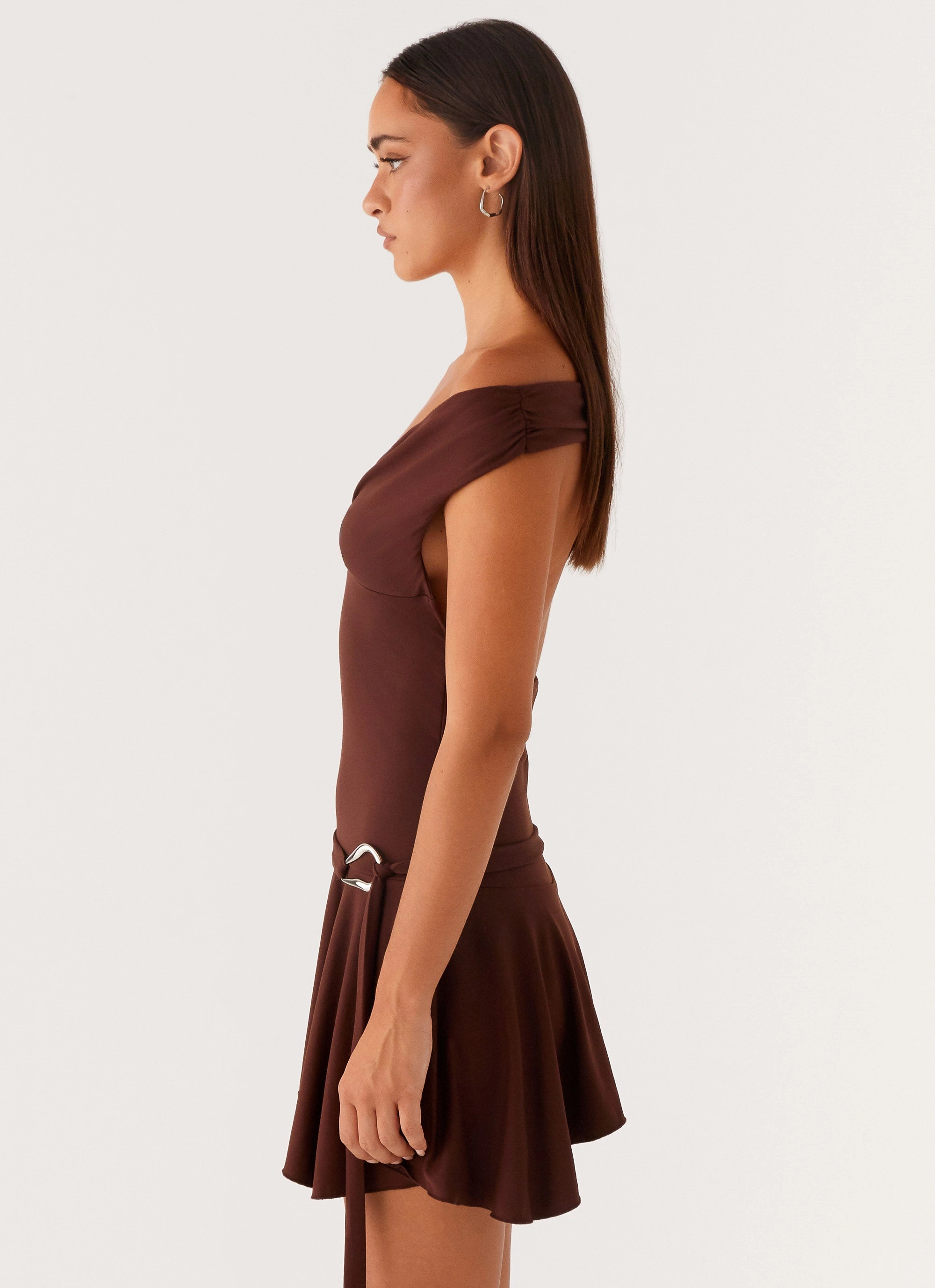 Saffira Mini Dress - Chocolate Elegant Layers Flattering Layer