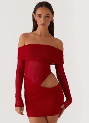 Visual Balance Draped Silhouette No Doubt Mini Dress - Red