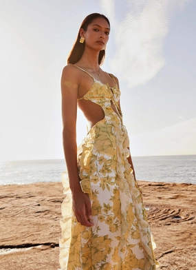 Sunset Kisses Ruffle Maxi Dress - Daffodil Festival Mood Perfect for Layering