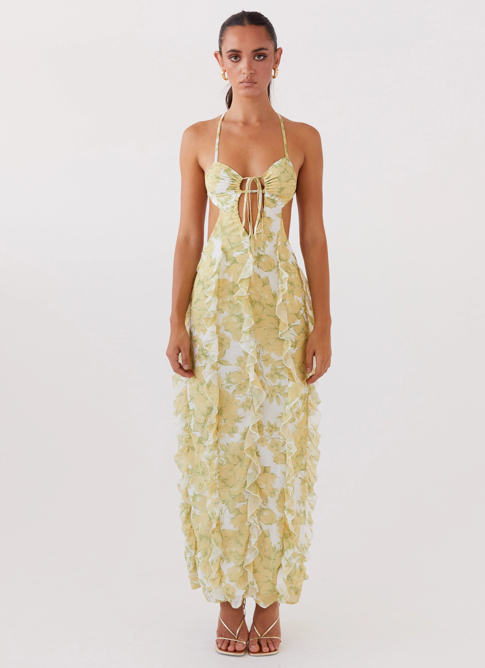 Layered Comfort Wear Sunset Kisses Ruffle Maxi Dress - Daffodil